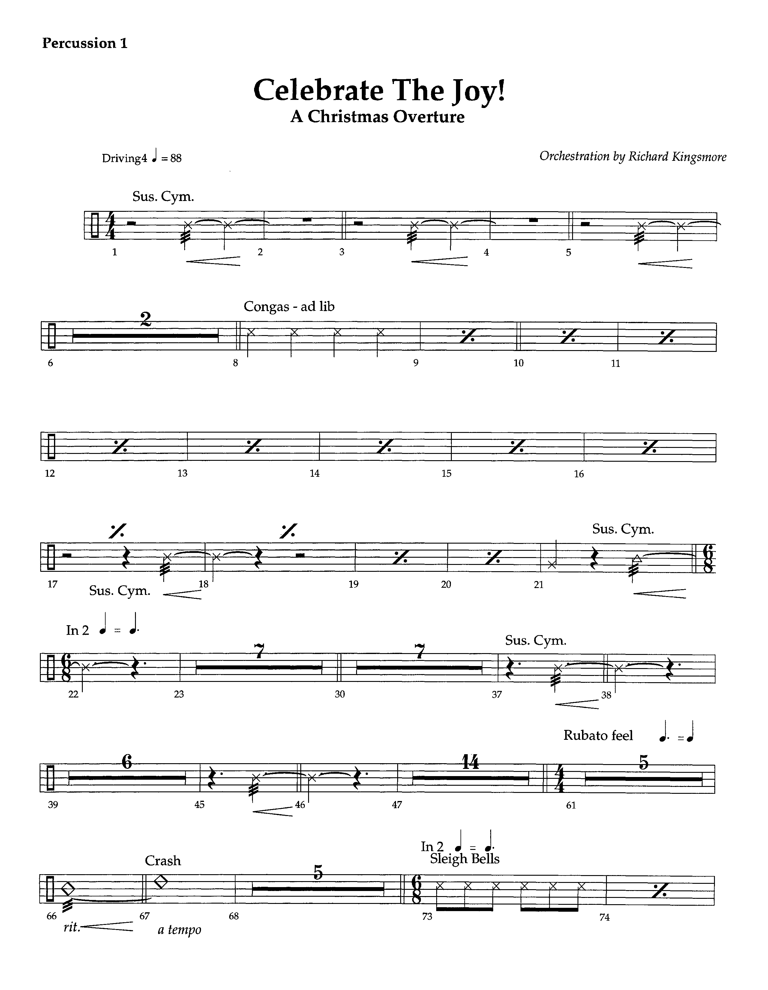 Celebrate The Joy (Instrumental) Percussion 1/2 (Lifeway Worship / Arr. Richard Kingsmore)