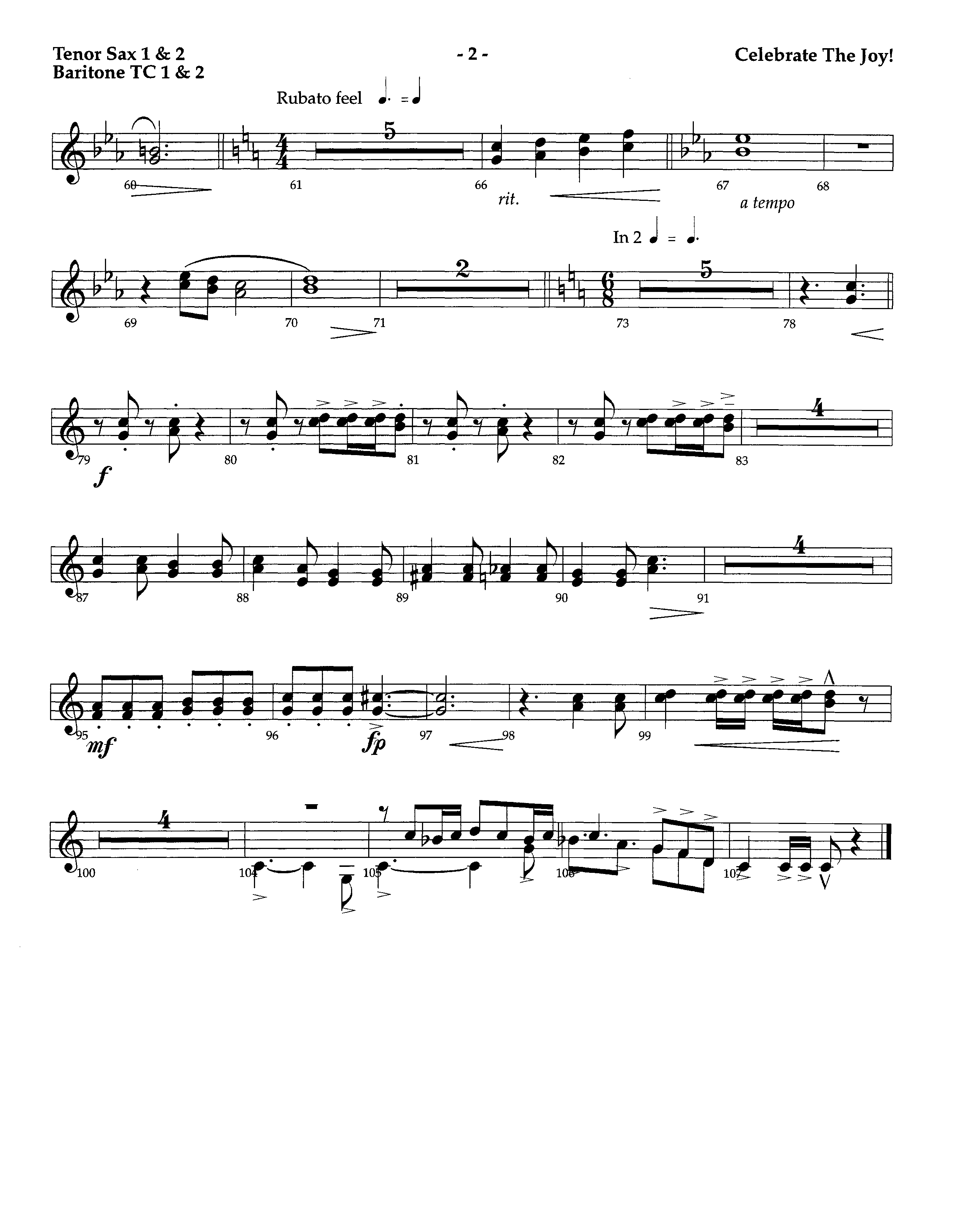 Celebrate The Joy (Instrumental) Tenor Sax/Baritone T.C. (Lifeway Worship / Arr. Richard Kingsmore)