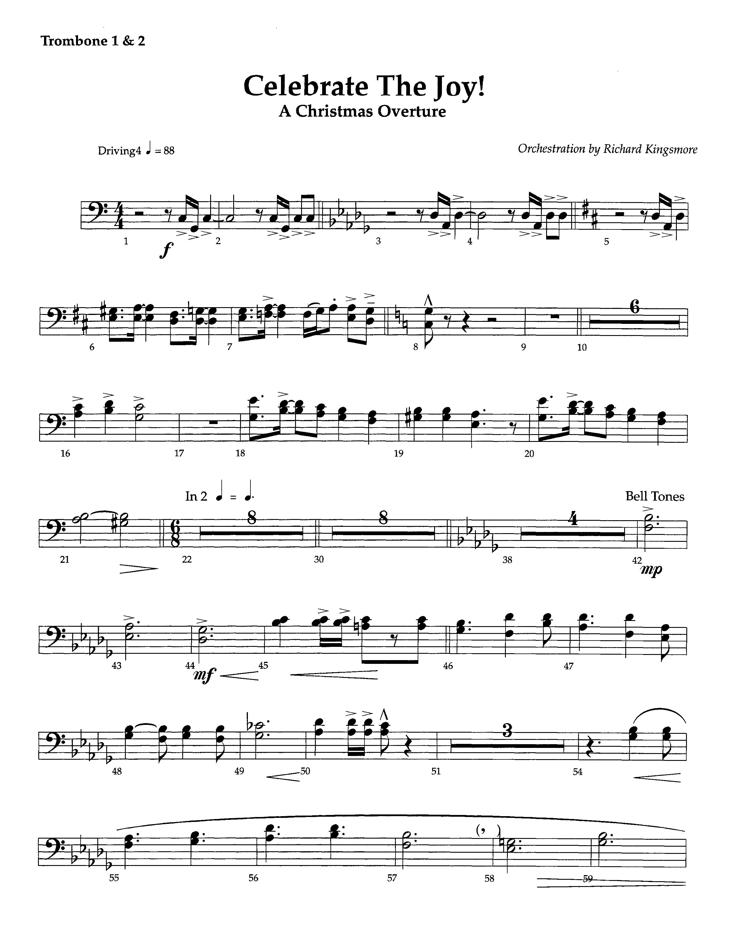 Celebrate The Joy (Instrumental) Trombone 1/2 (Lifeway Worship / Arr. Richard Kingsmore)