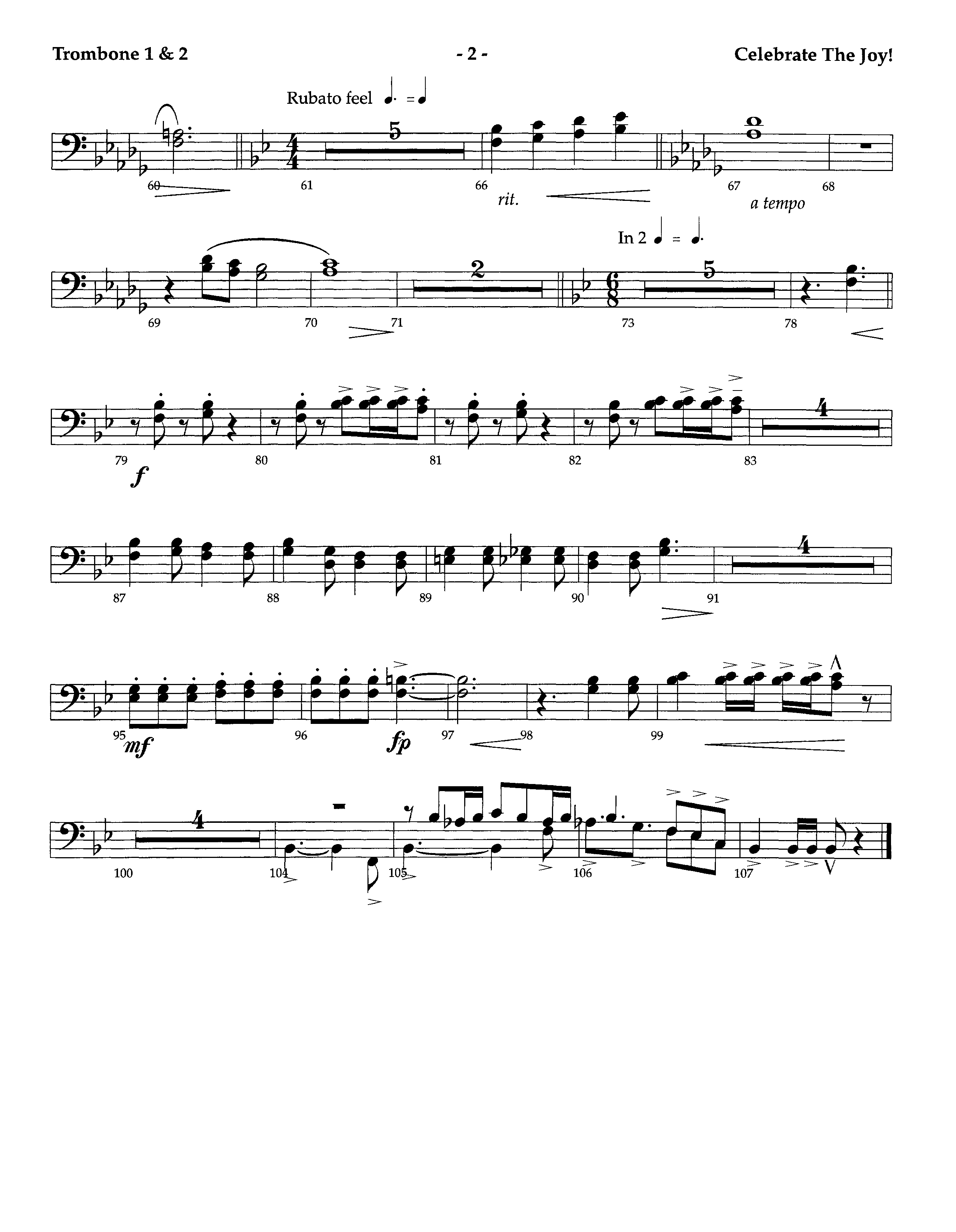 Celebrate The Joy (Instrumental) Trombone 1/2 (Lifeway Worship / Arr. Richard Kingsmore)