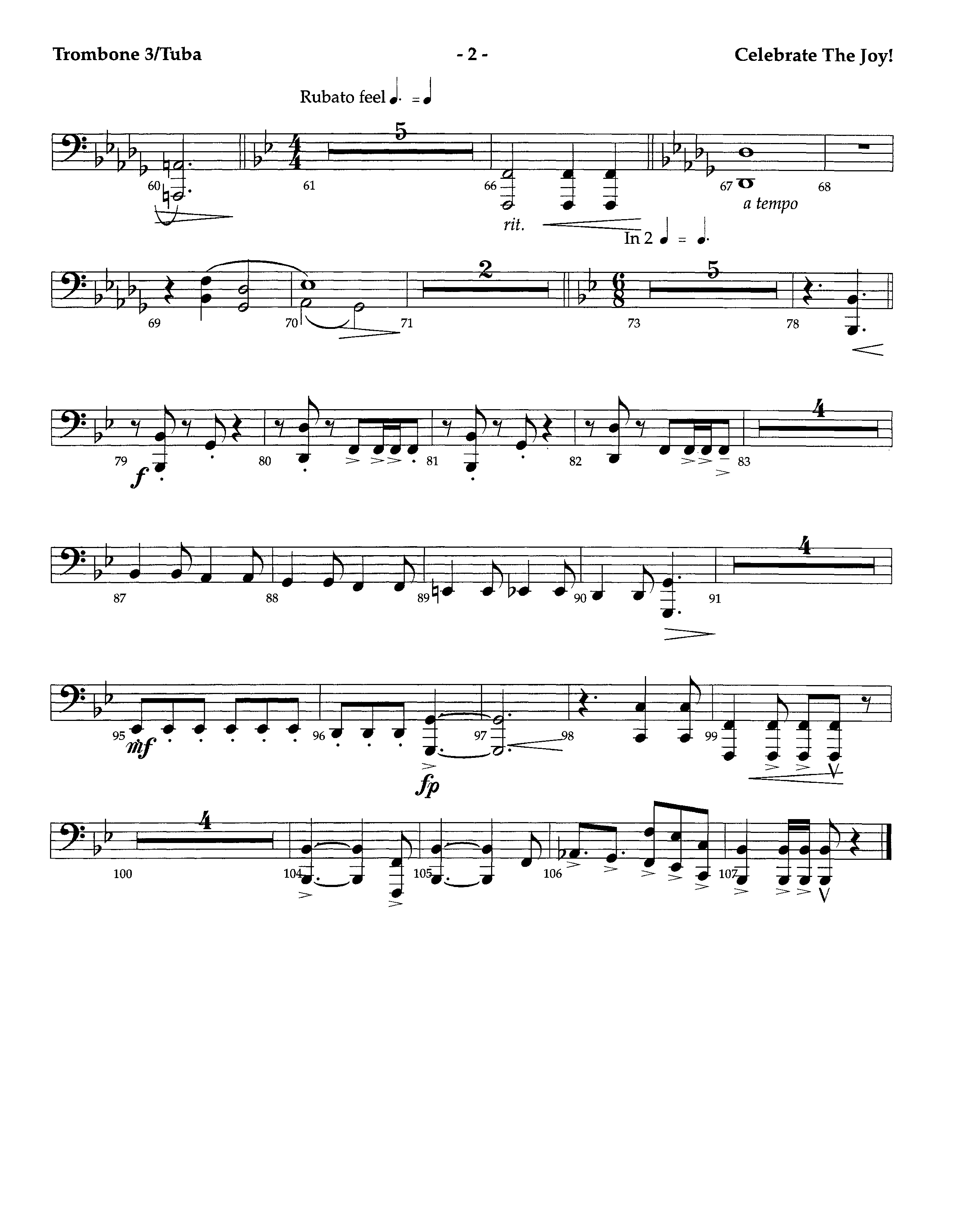 Celebrate The Joy (Instrumental) Trombone 3/Tuba (Lifeway Worship / Arr. Richard Kingsmore)