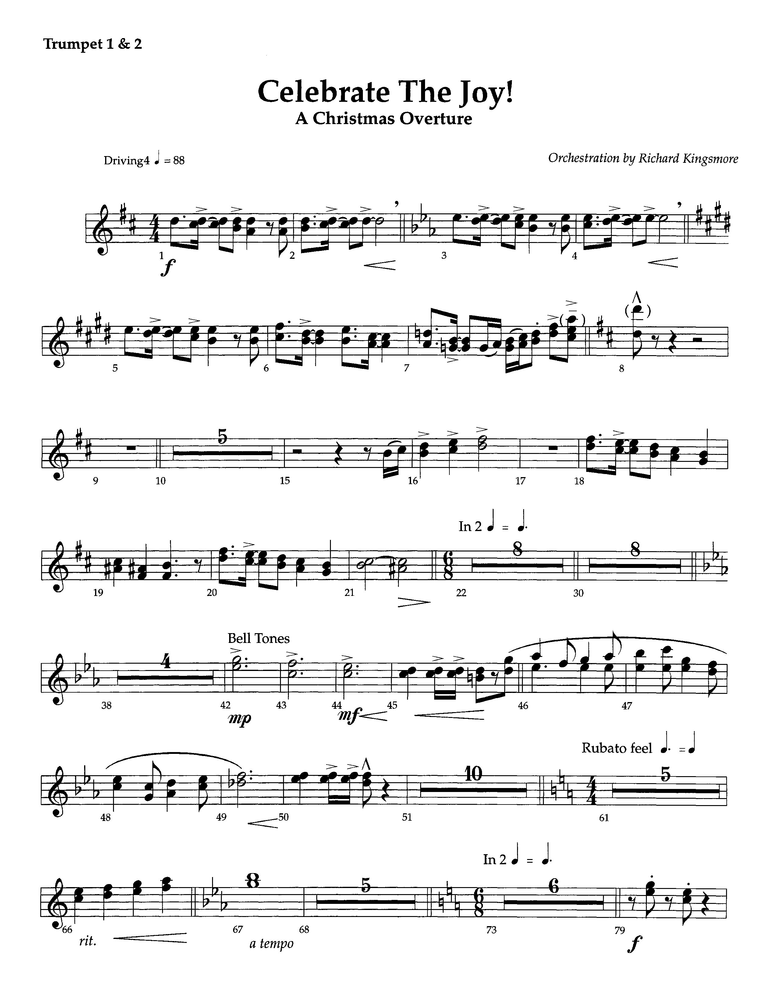 Celebrate The Joy (Instrumental) Trumpet 1,2 (Lifeway Worship / Arr. Richard Kingsmore)
