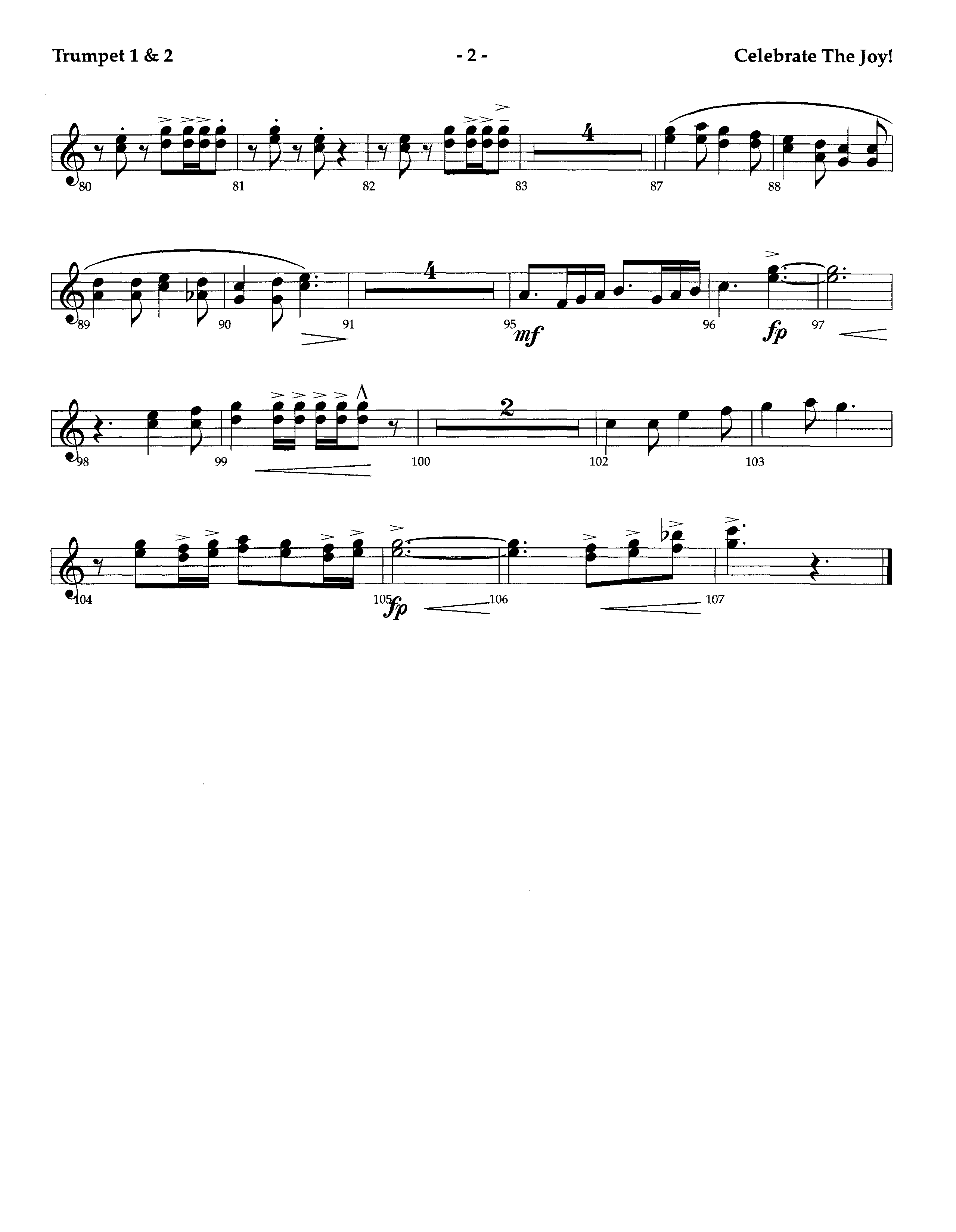 Celebrate The Joy (Instrumental) Trumpet 1,2 (Lifeway Worship / Arr. Richard Kingsmore)