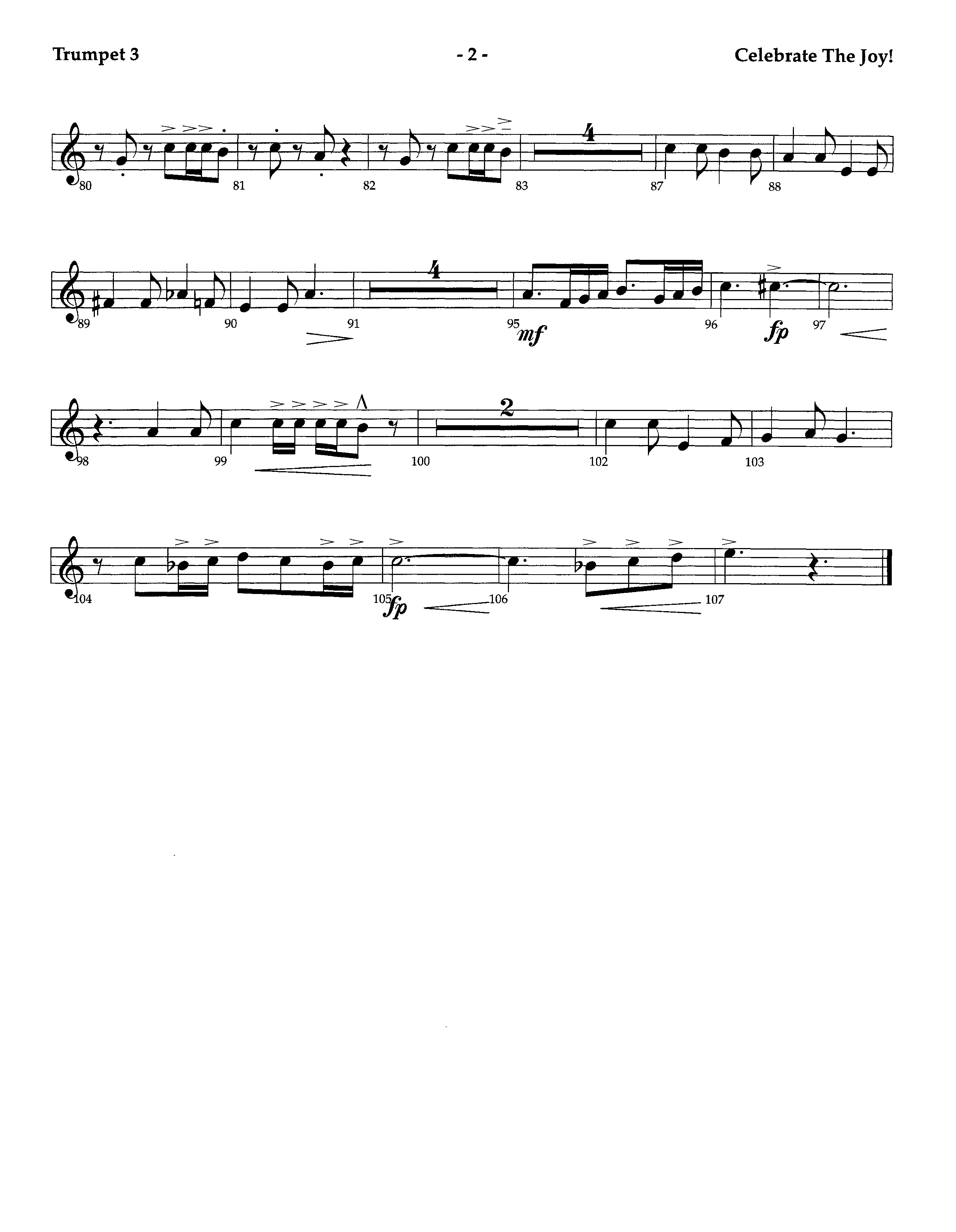 Celebrate The Joy (Instrumental) Trumpet 3 (Lifeway Worship / Arr. Richard Kingsmore)