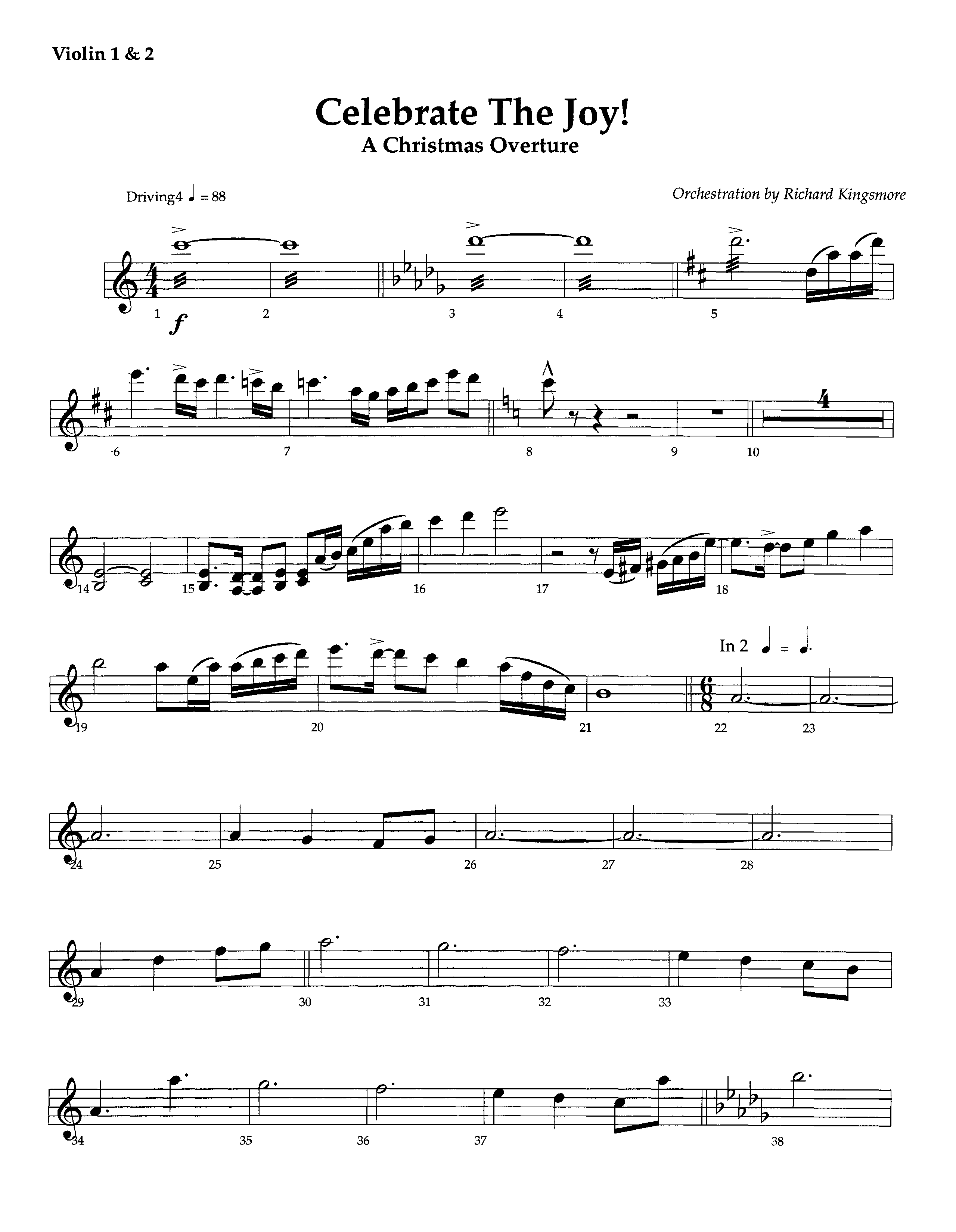 Celebrate The Joy (Instrumental) Violin 1/2 (Lifeway Worship / Arr. Richard Kingsmore)