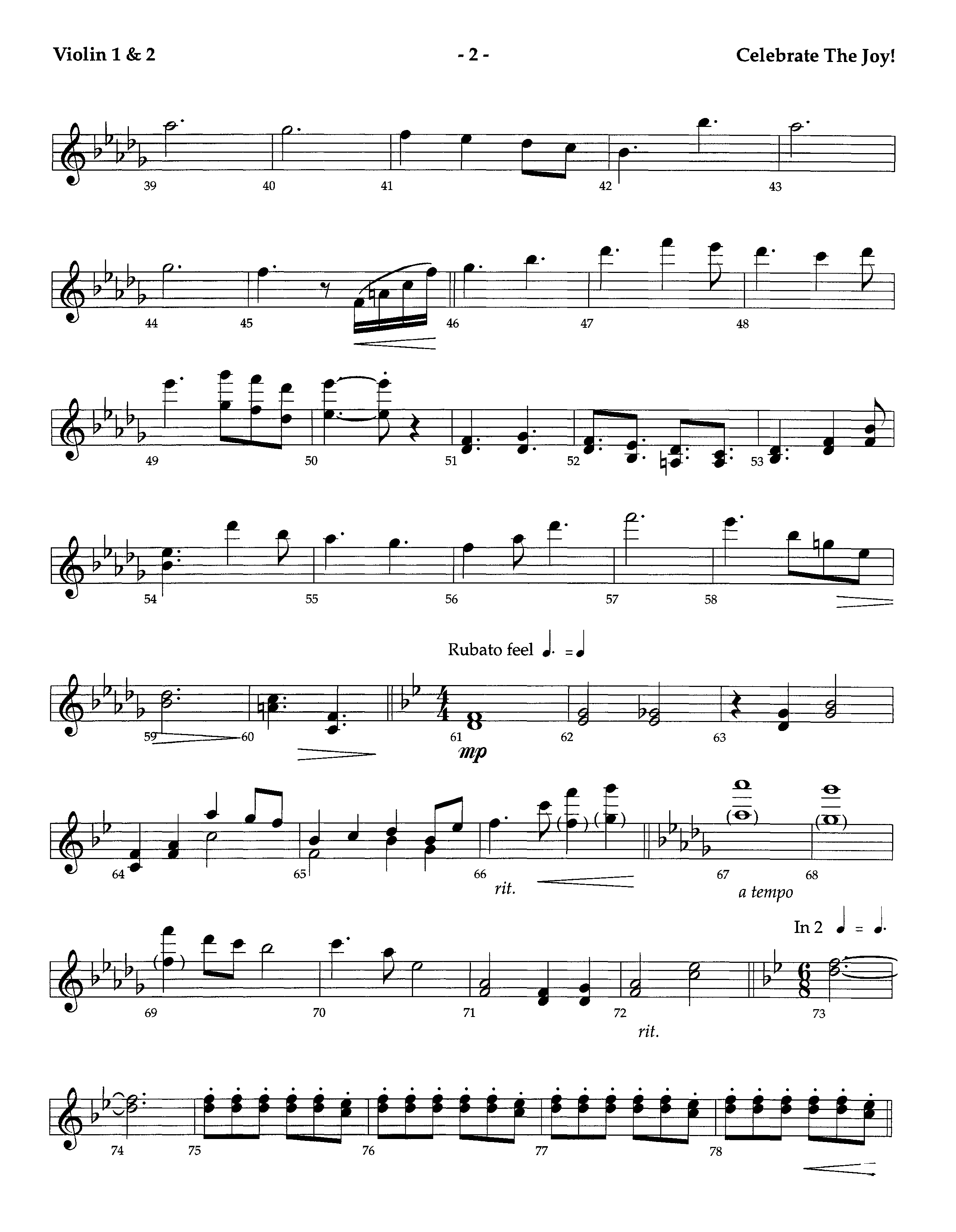 Celebrate The Joy (Instrumental) Violin 1/2 (Lifeway Worship / Arr. Richard Kingsmore)