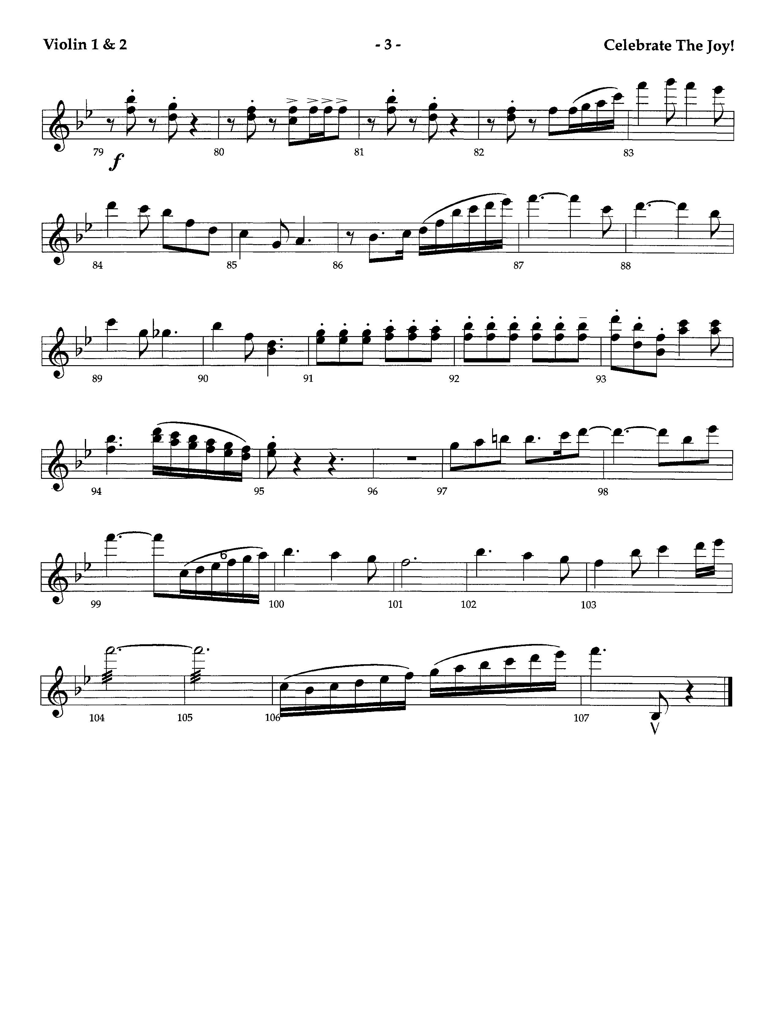 Celebrate The Joy (Instrumental) Violin 1/2 (Lifeway Worship / Arr. Richard Kingsmore)