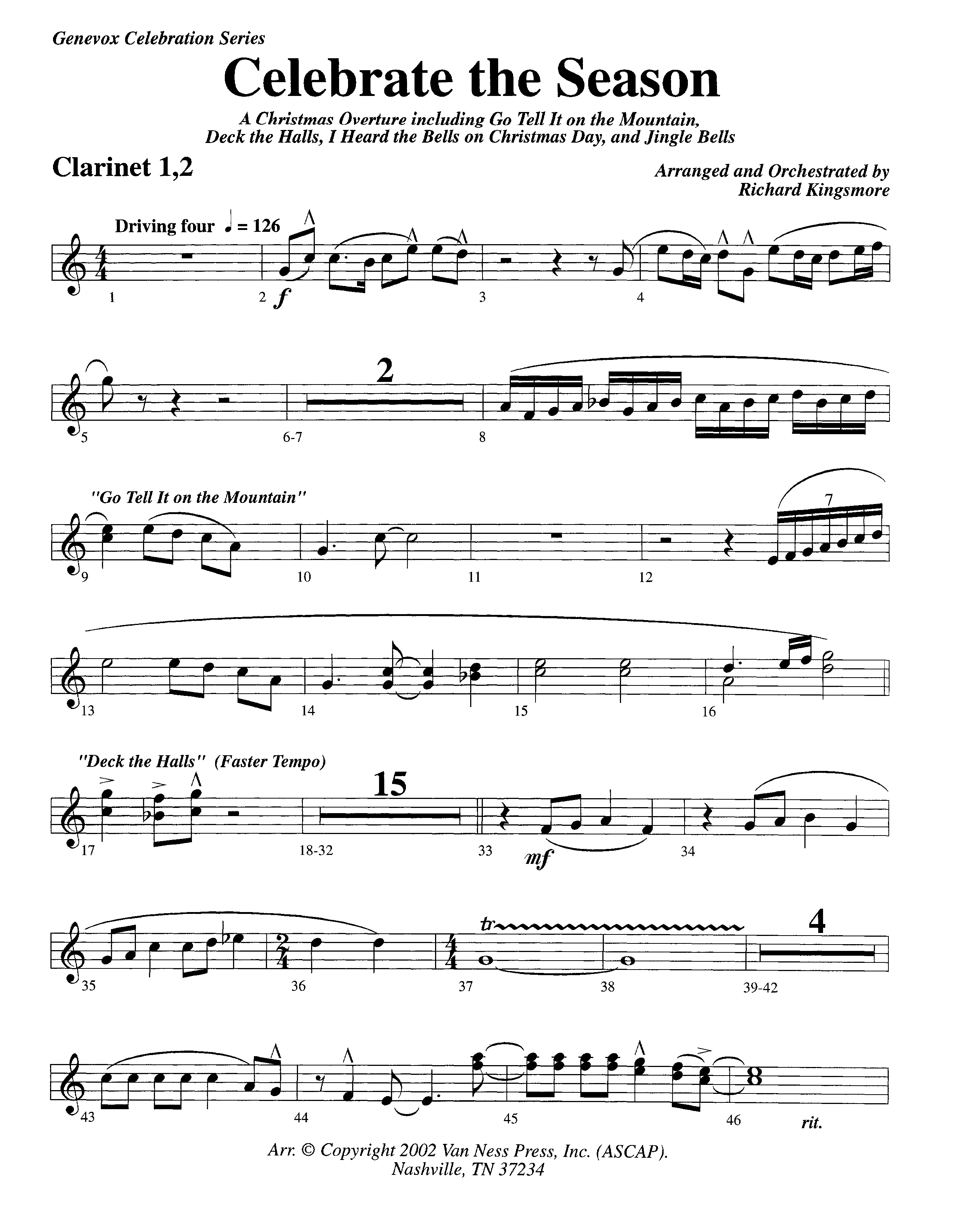 Celebrate The Season (Instrumental) Clarinet 1/2 (Lifeway Worship / Arr. Richard Kingsmore)