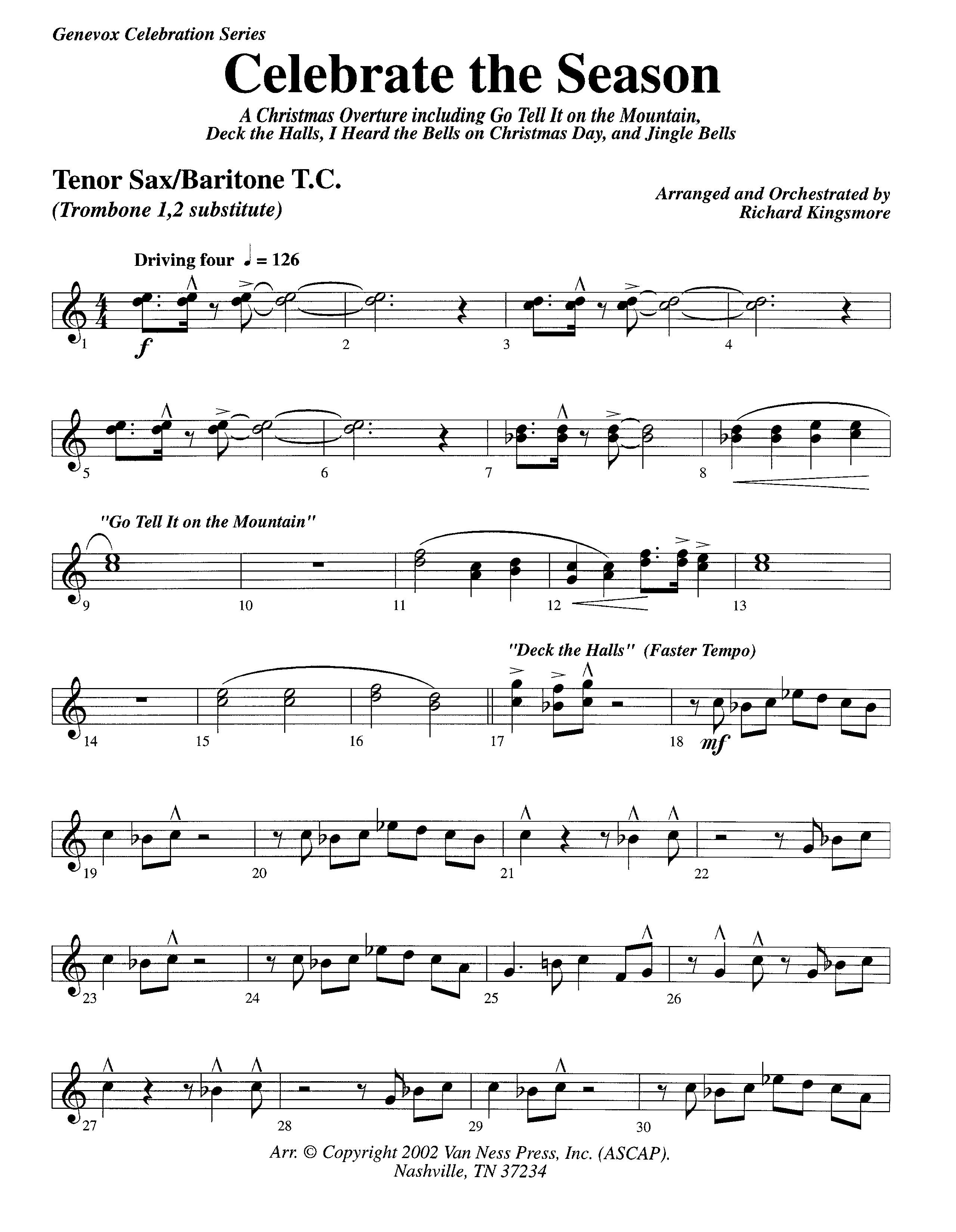 Celebrate The Season (Instrumental) Tenor Sax/Baritone T.C. (Lifeway Worship / Arr. Richard Kingsmore)