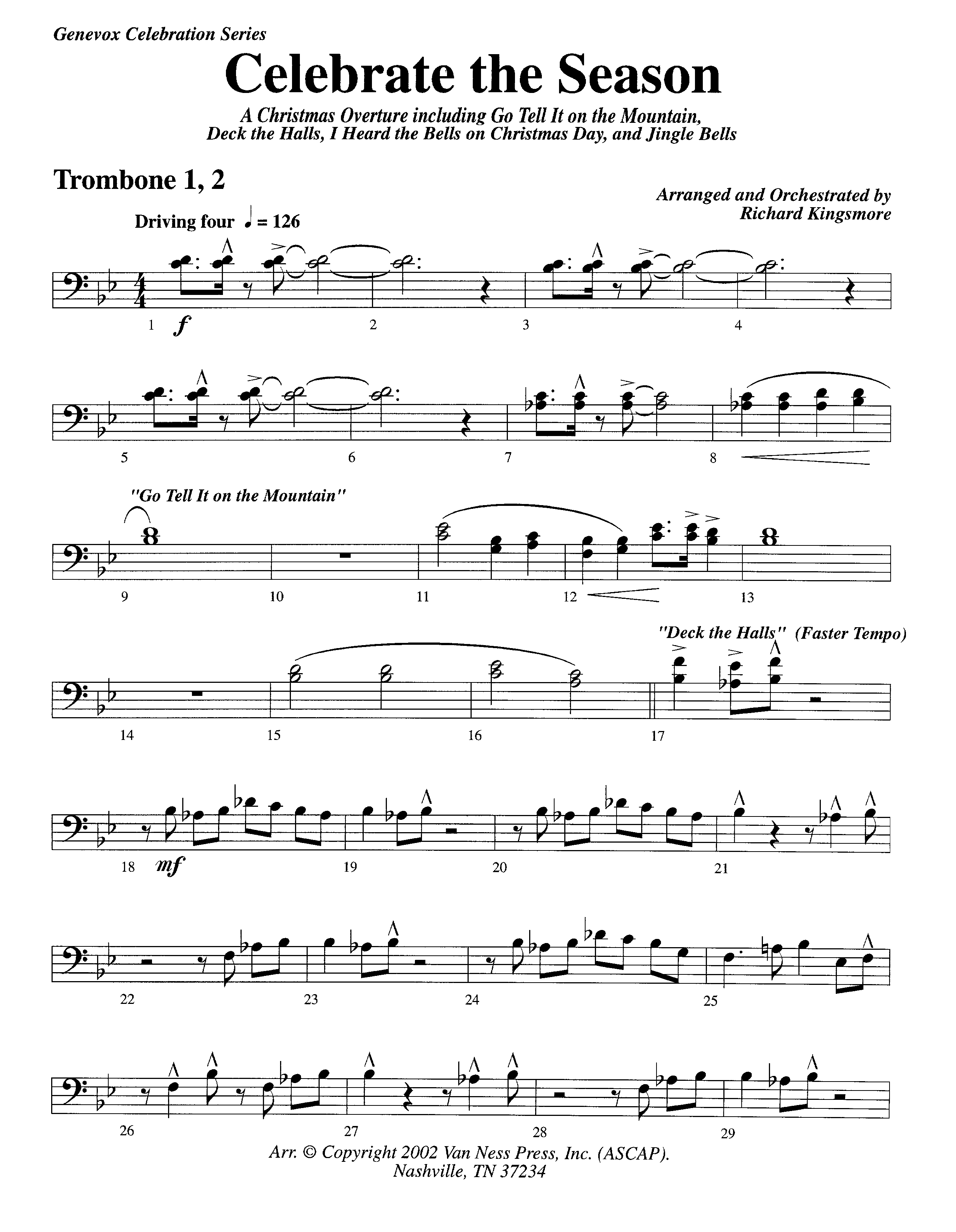 Celebrate The Season (Instrumental) Trombone 1/2 (Lifeway Worship / Arr. Richard Kingsmore)