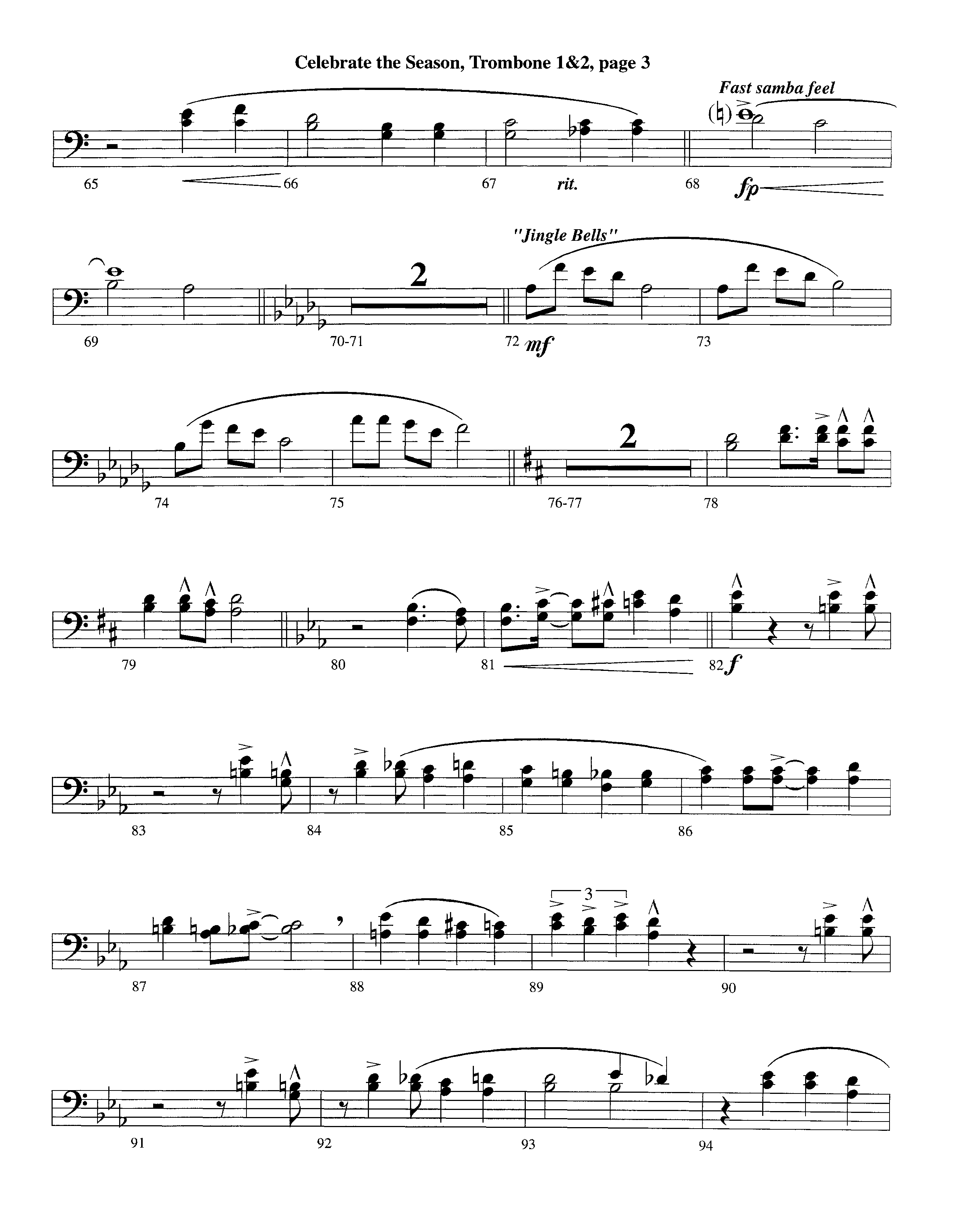 Celebrate The Season (Instrumental) Trombone 1/2 (Lifeway Worship / Arr. Richard Kingsmore)