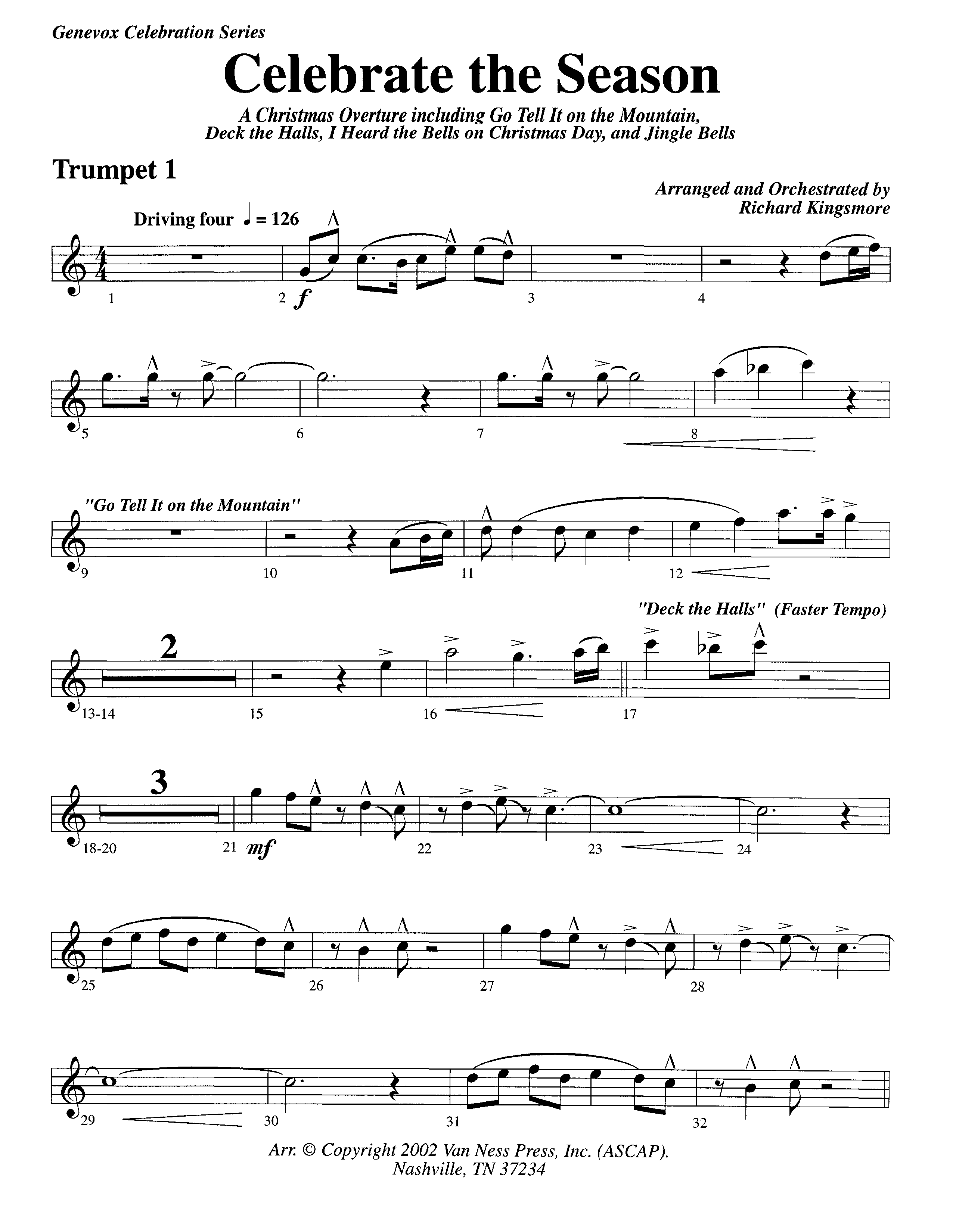 Celebrate The Season (Instrumental) Trumpet 1 (Lifeway Worship / Arr. Richard Kingsmore)