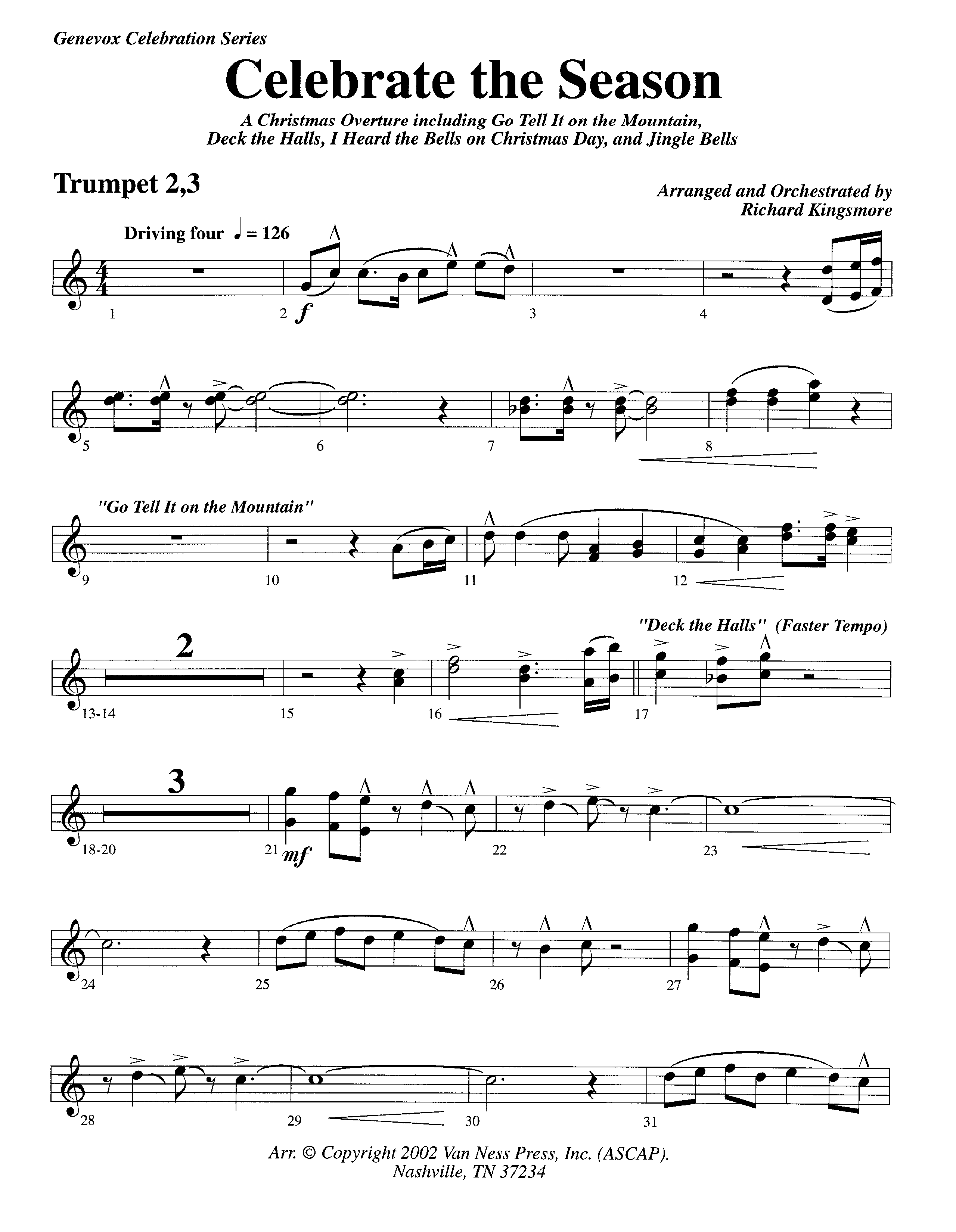 Celebrate The Season (Instrumental) Trumpet 2/3 (Lifeway Worship / Arr. Richard Kingsmore)