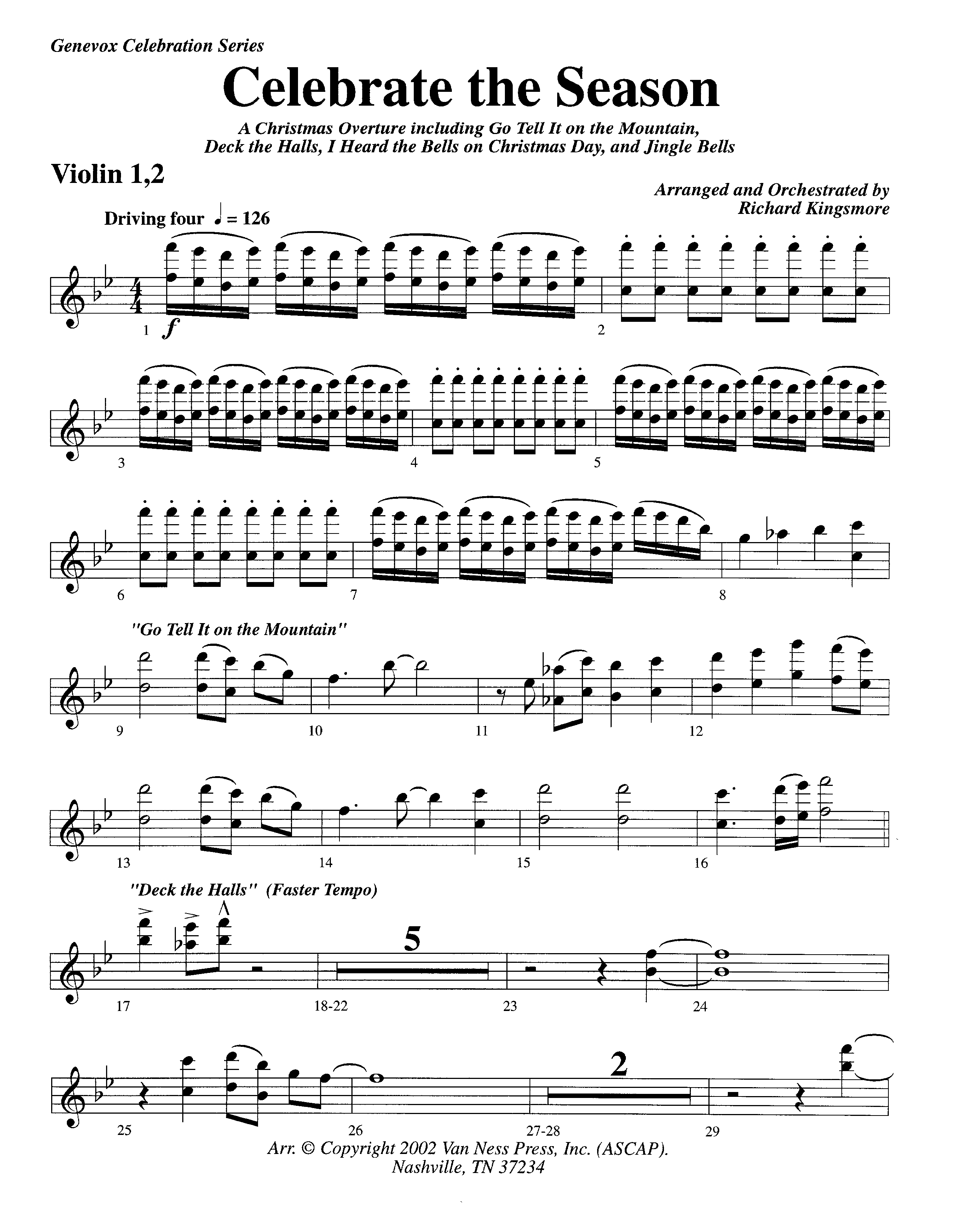 Celebrate The Season (Instrumental) Violin 1/2 (Lifeway Worship / Arr. Richard Kingsmore)