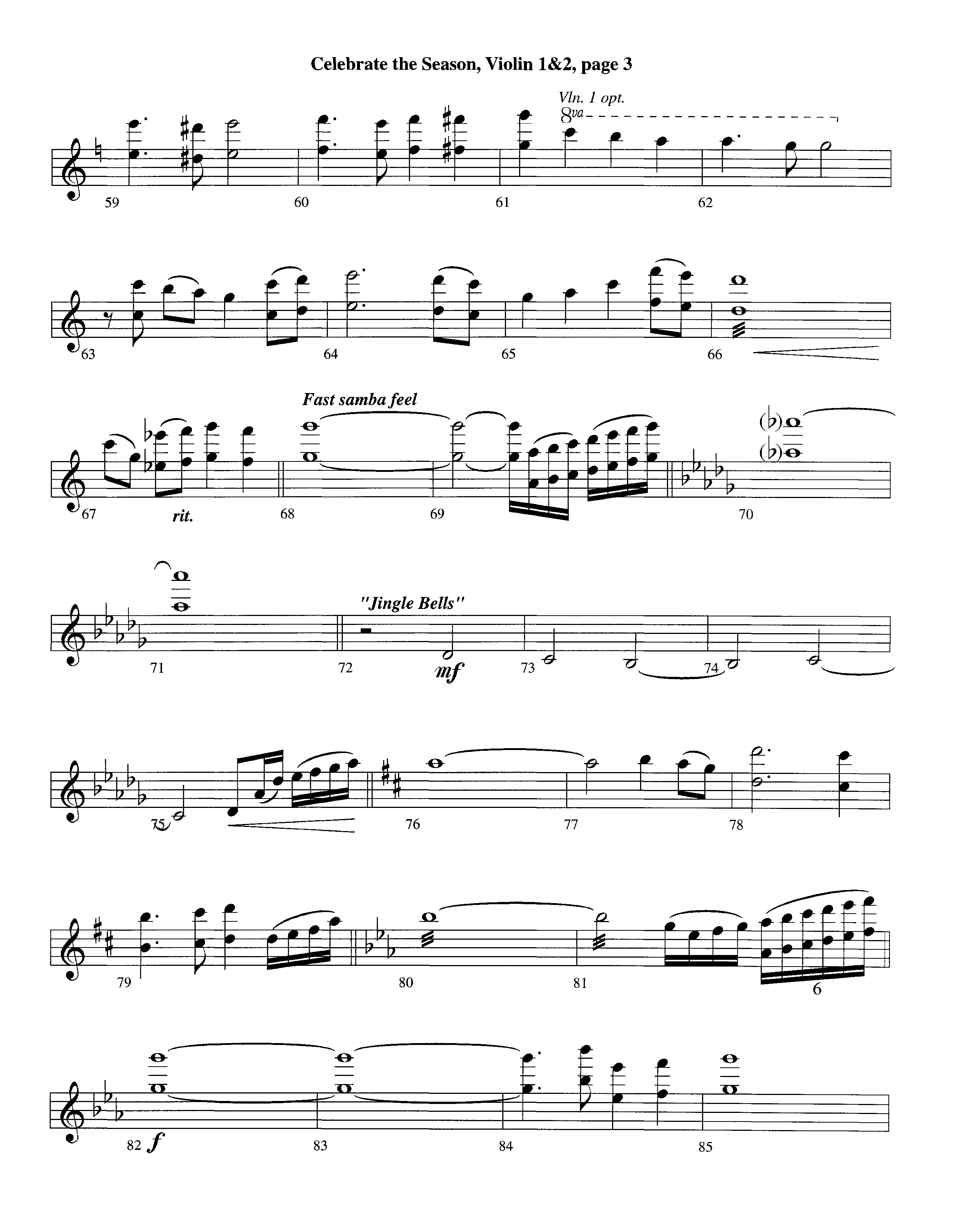 Celebrate The Season (Instrumental) Violin 1/2 (Lifeway Worship / Arr. Richard Kingsmore)