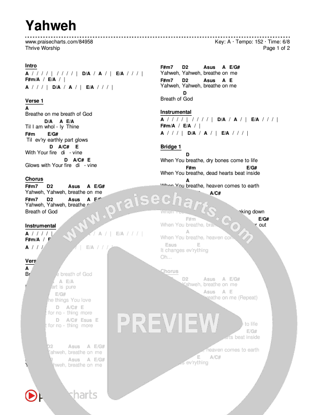Yahweh Chord Chart (Thrive Worship)