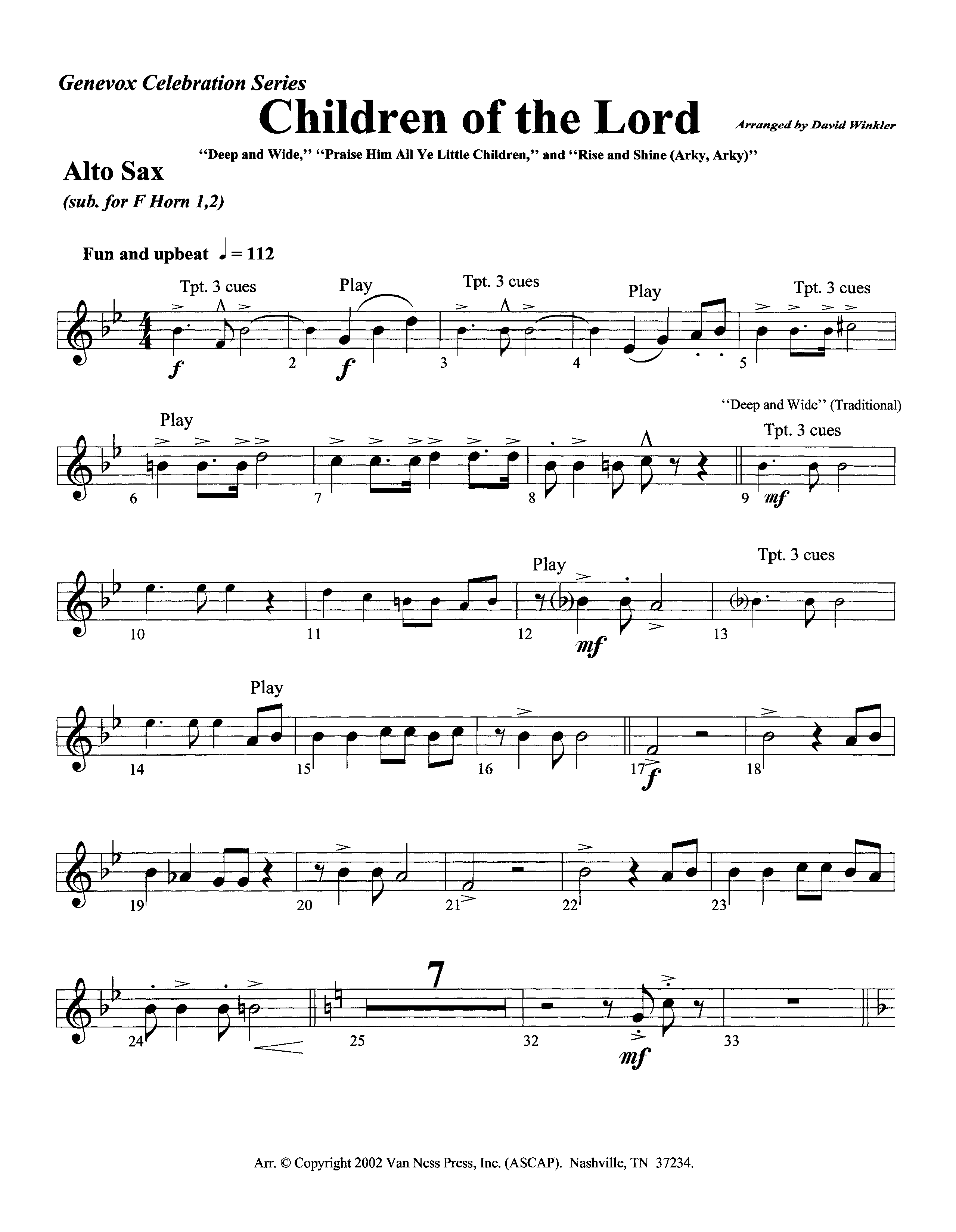 Children Of The Lord (Instrumental) Alto Sax (Lifeway Worship / Arr. David Winkler)