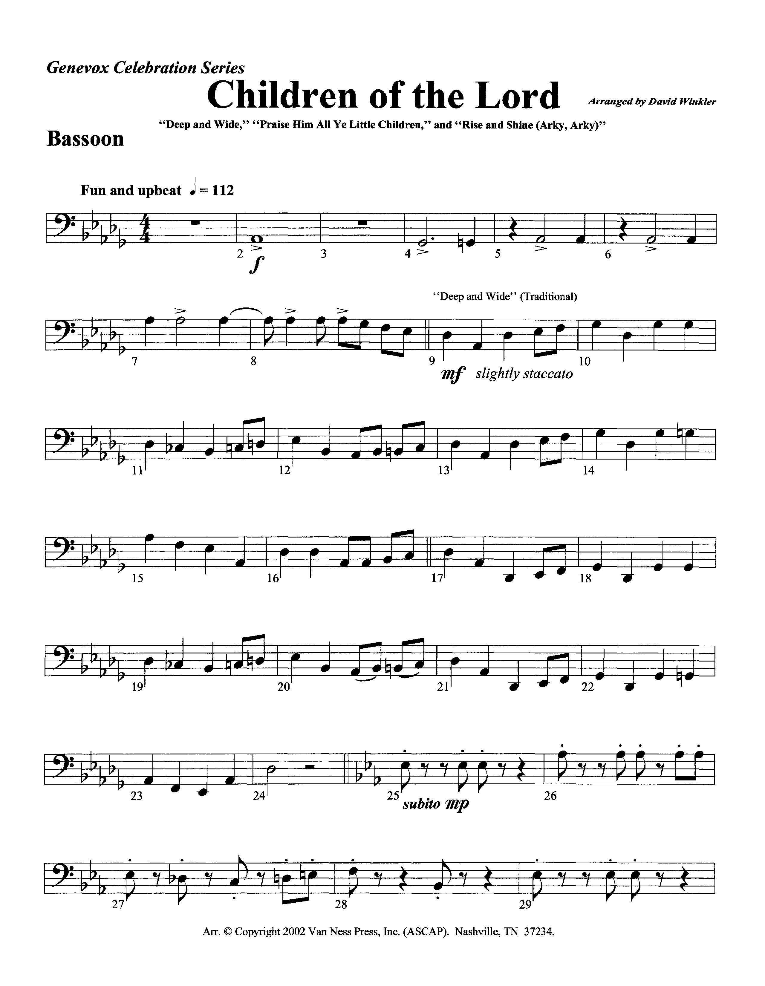 Children Of The Lord (Instrumental) Bassoon (Lifeway Worship / Arr. David Winkler)