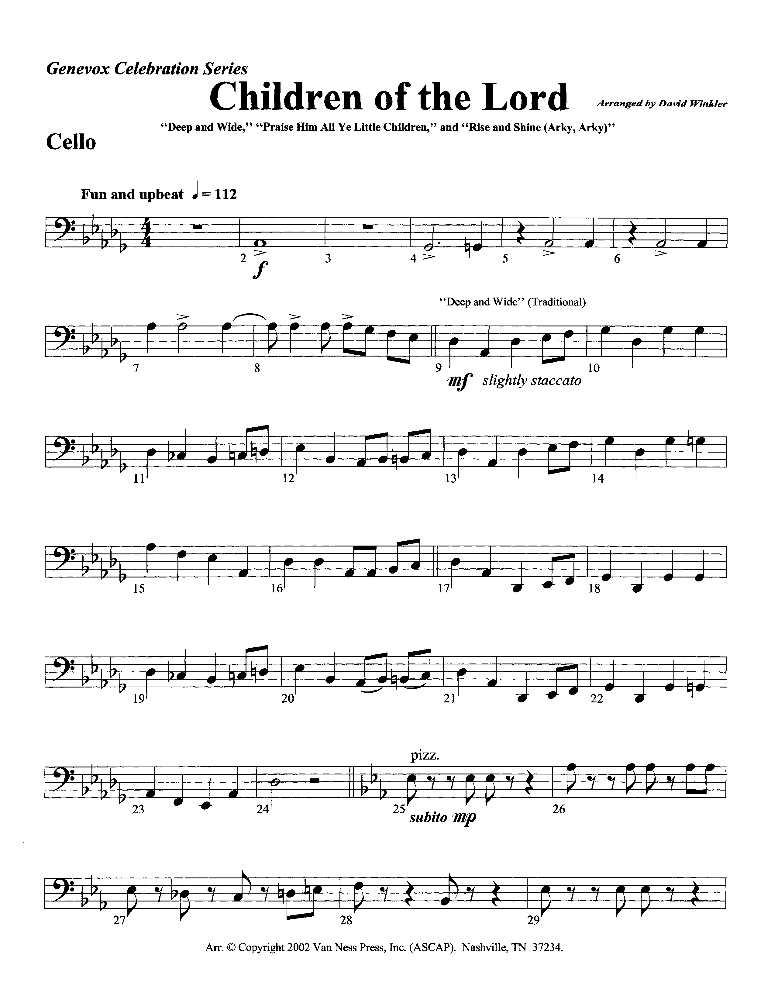Children Of The Lord (Instrumental) Cello (Lifeway Worship / Arr. David Winkler)