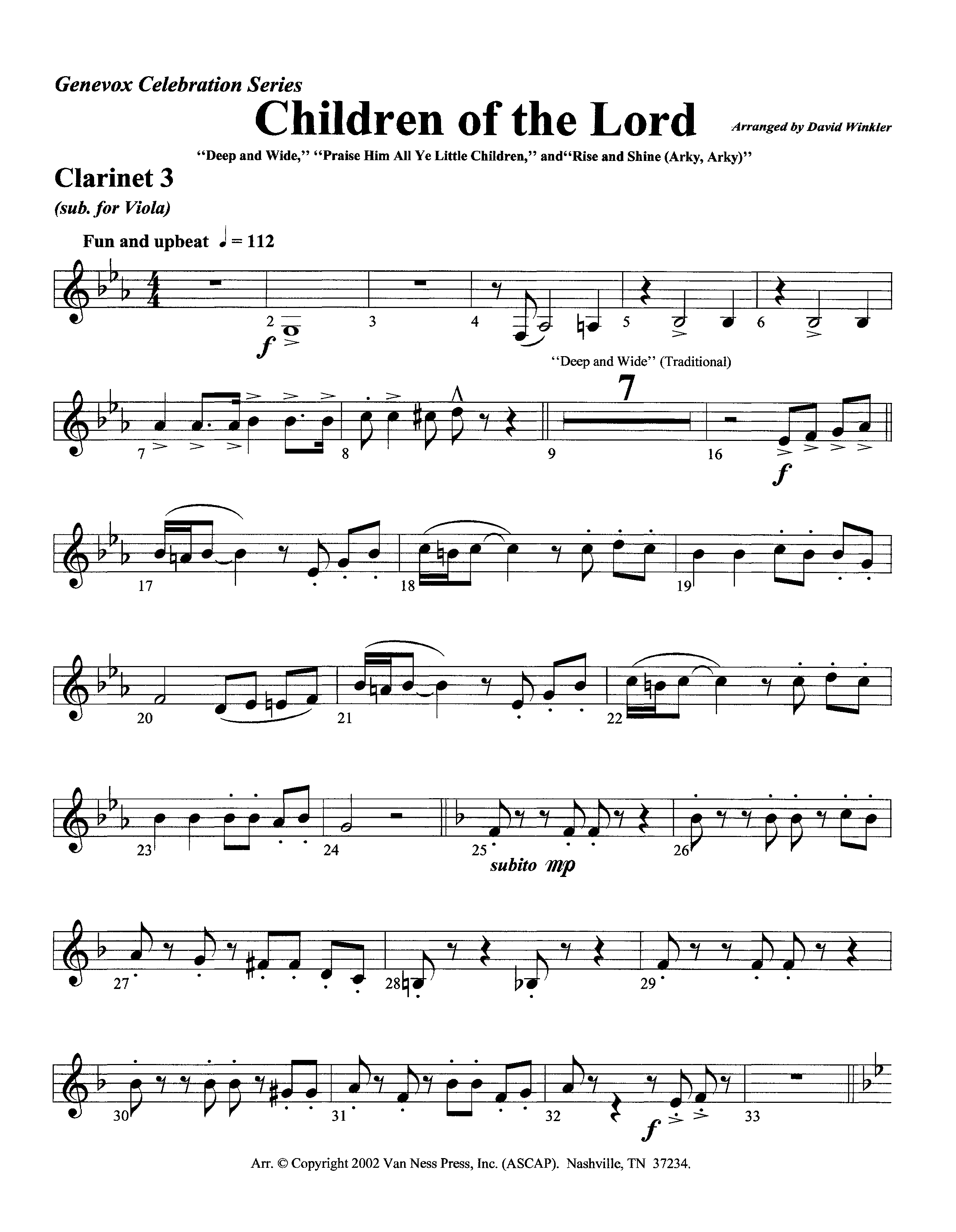 Children Of The Lord (Instrumental) Clarinet 3 (Lifeway Worship / Arr. David Winkler)