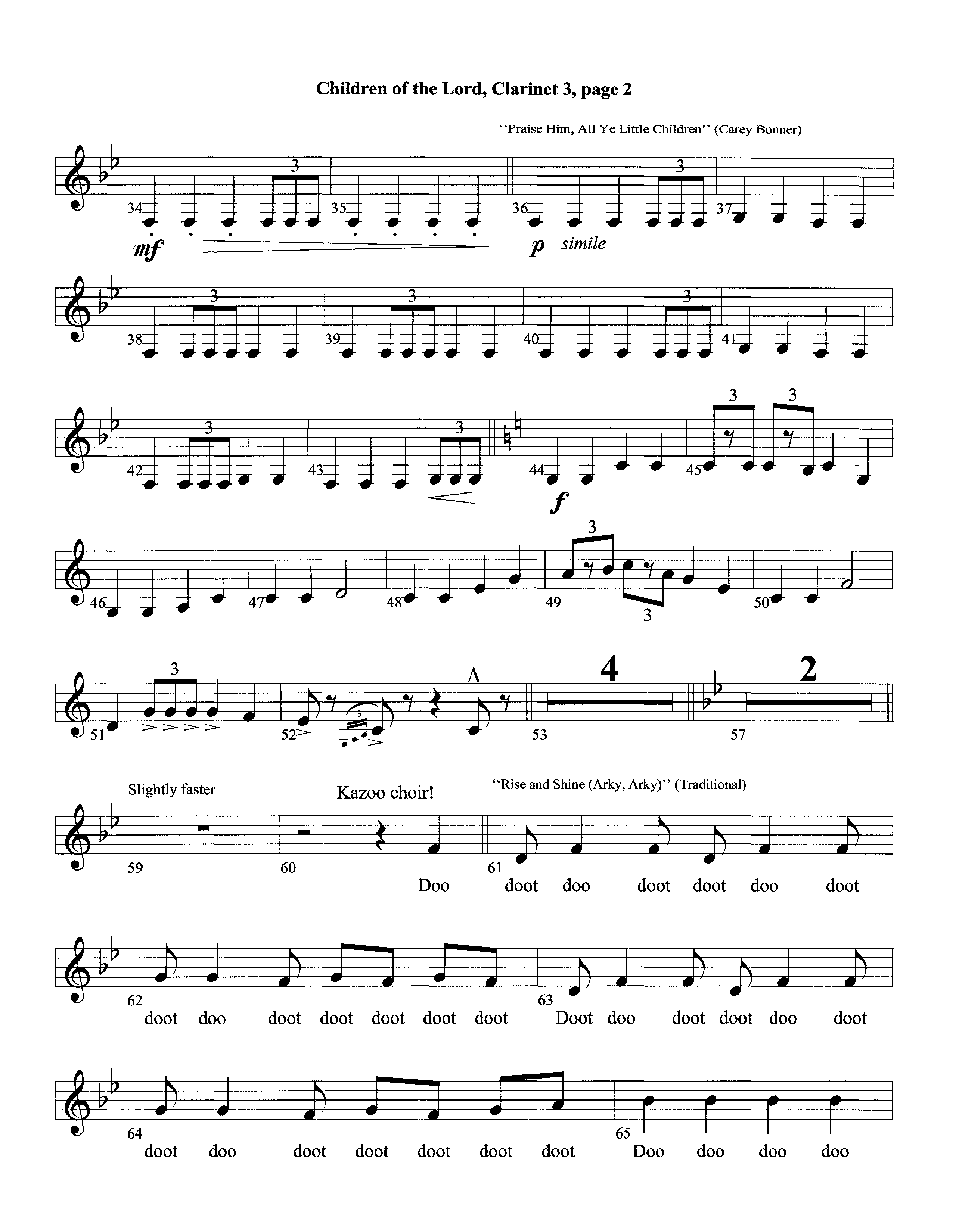 Children Of The Lord (Instrumental) Clarinet 3 (Lifeway Worship / Arr. David Winkler)