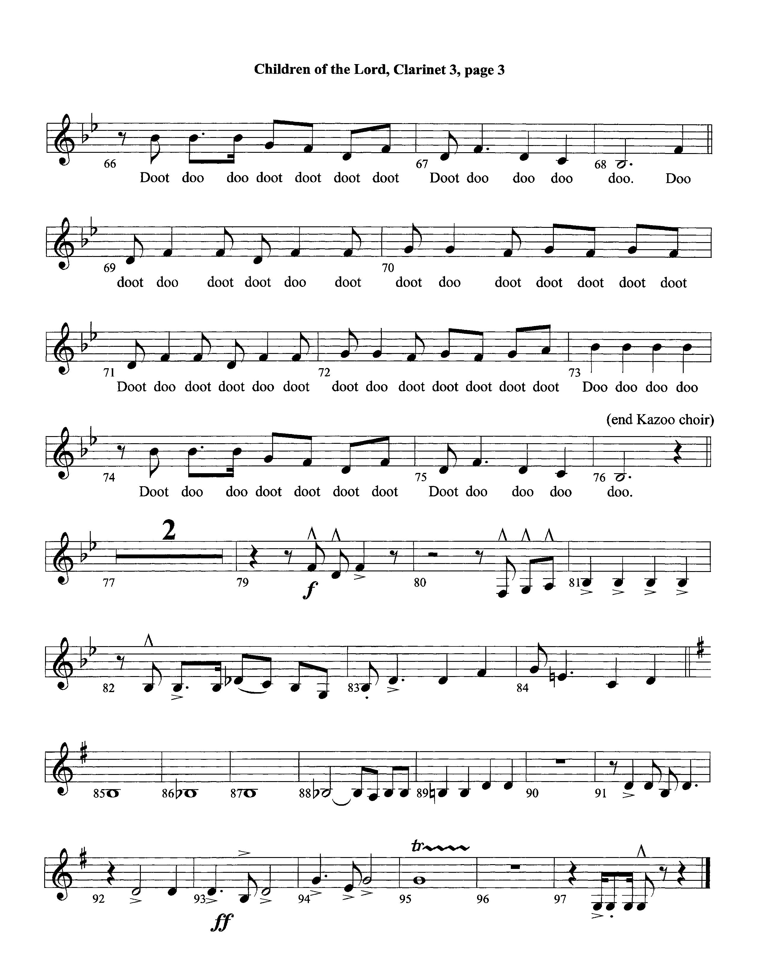 Children Of The Lord (Instrumental) Clarinet 3 (Lifeway Worship / Arr. David Winkler)