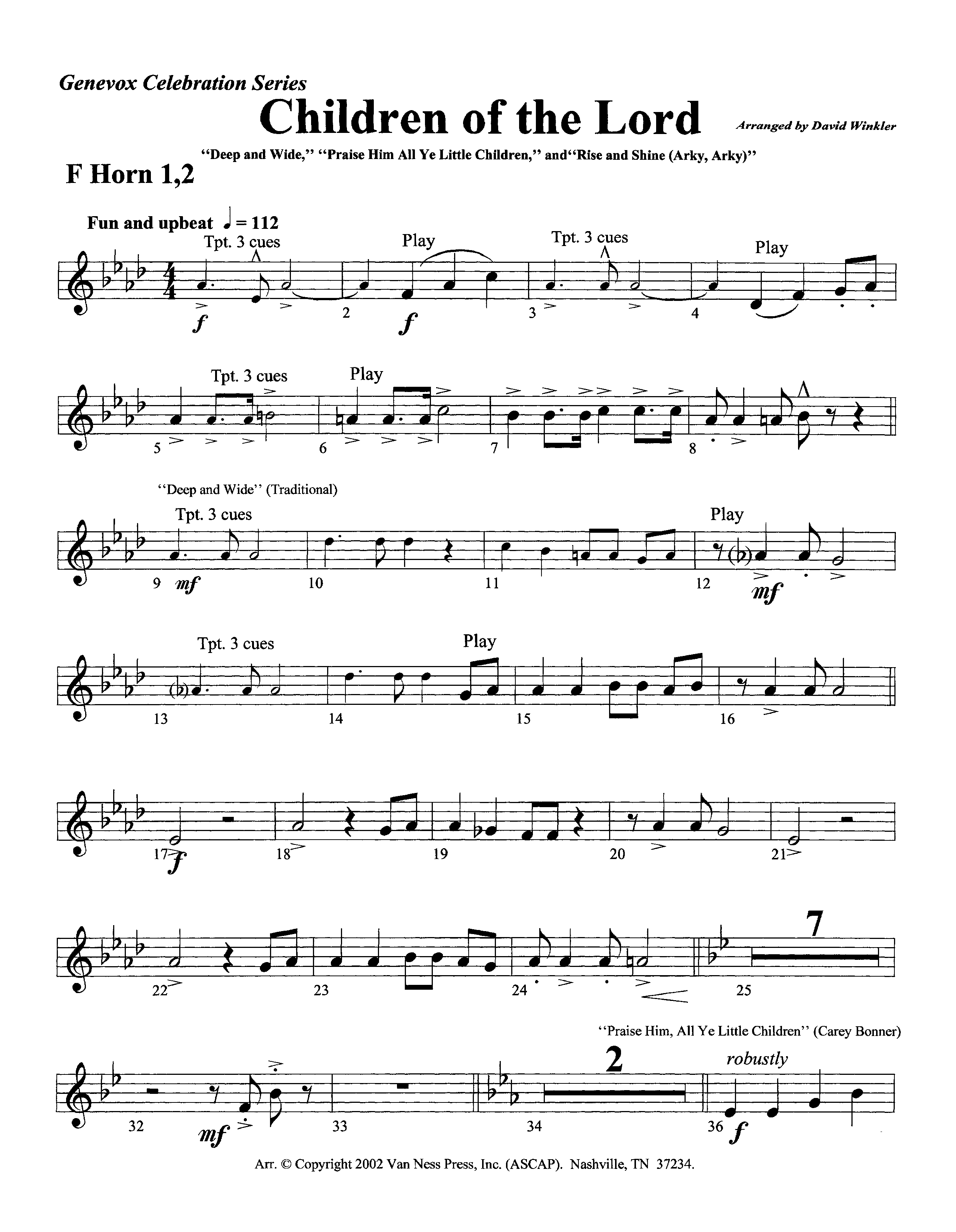 Children Of The Lord (Instrumental) French Horn 1/2 (Lifeway Worship / Arr. David Winkler)