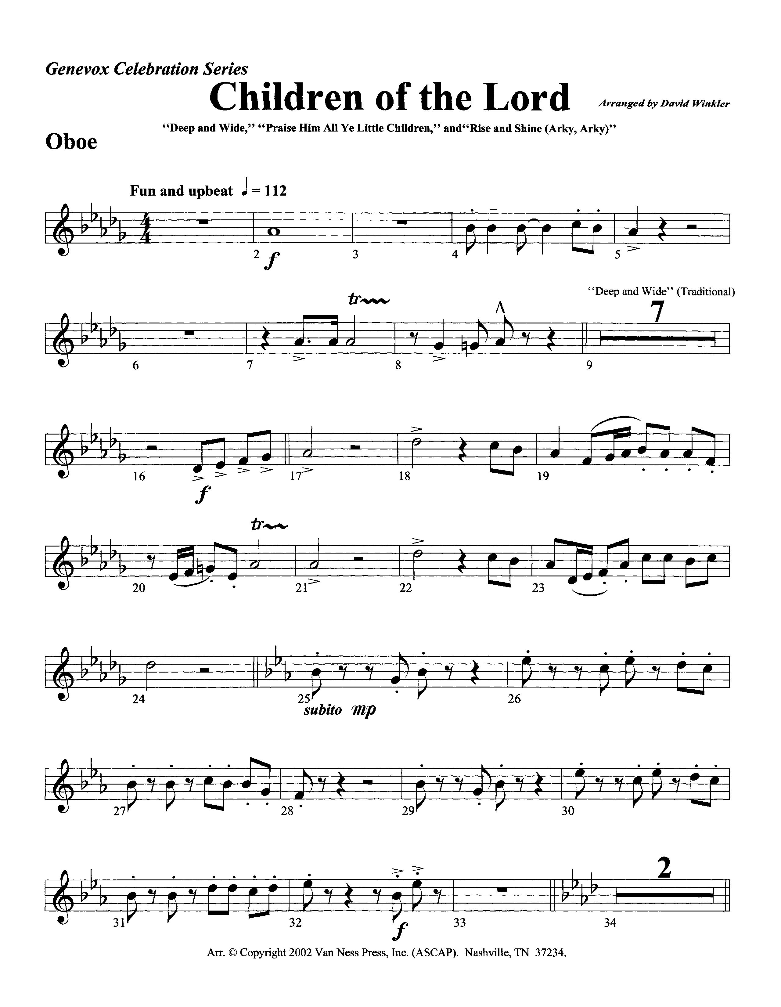 Children Of The Lord (Instrumental) Oboe (Lifeway Worship / Arr. David Winkler)