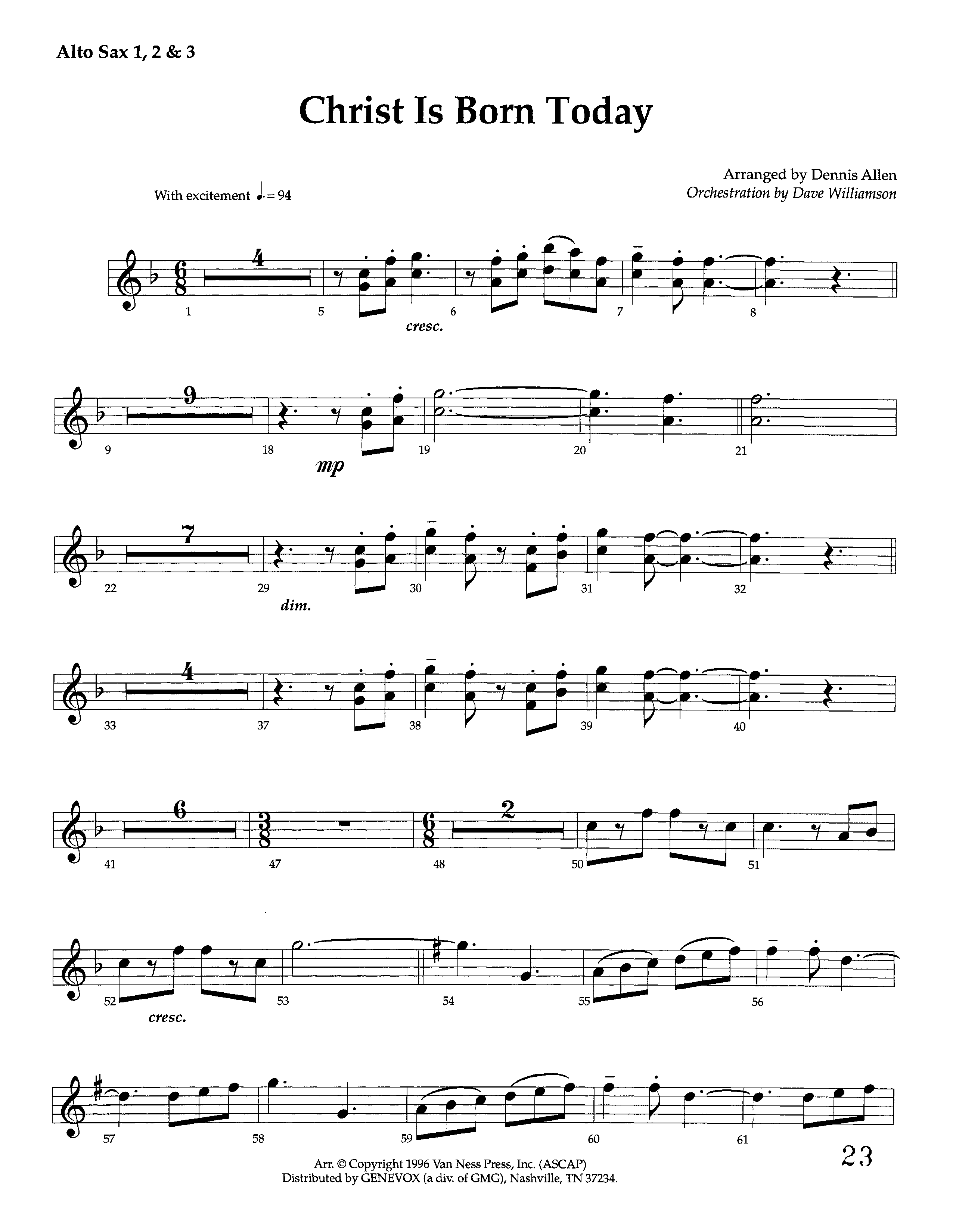 Christ Is Born Today (Instrumental) Alto Sax 1/2 (Lifeway Worship / Arr. Dennis Allen / Orch. Dave Williamson)