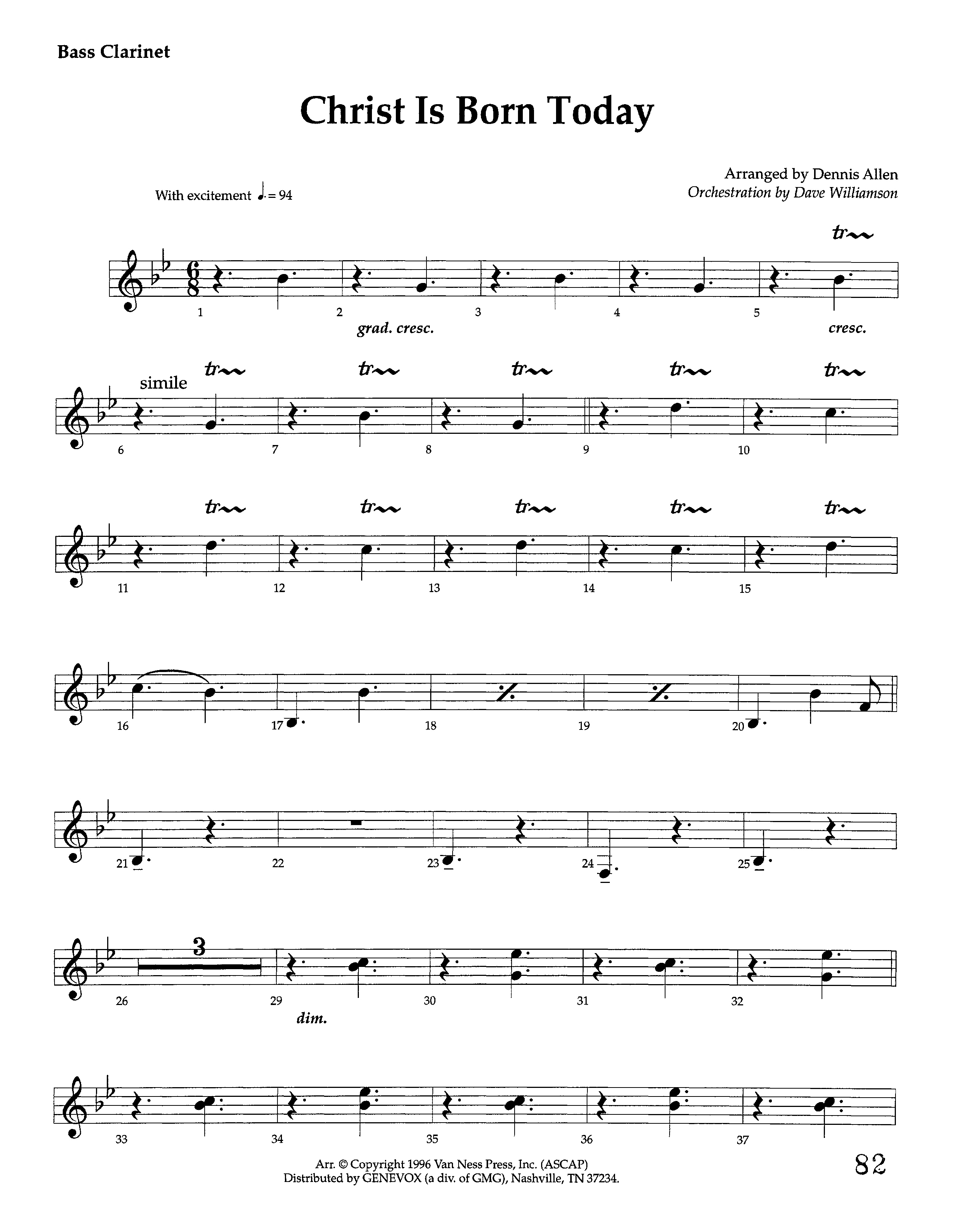 Christ Is Born Today (Instrumental) Bass Clarinet (Lifeway Worship / Arr. Dennis Allen / Orch. Dave Williamson)