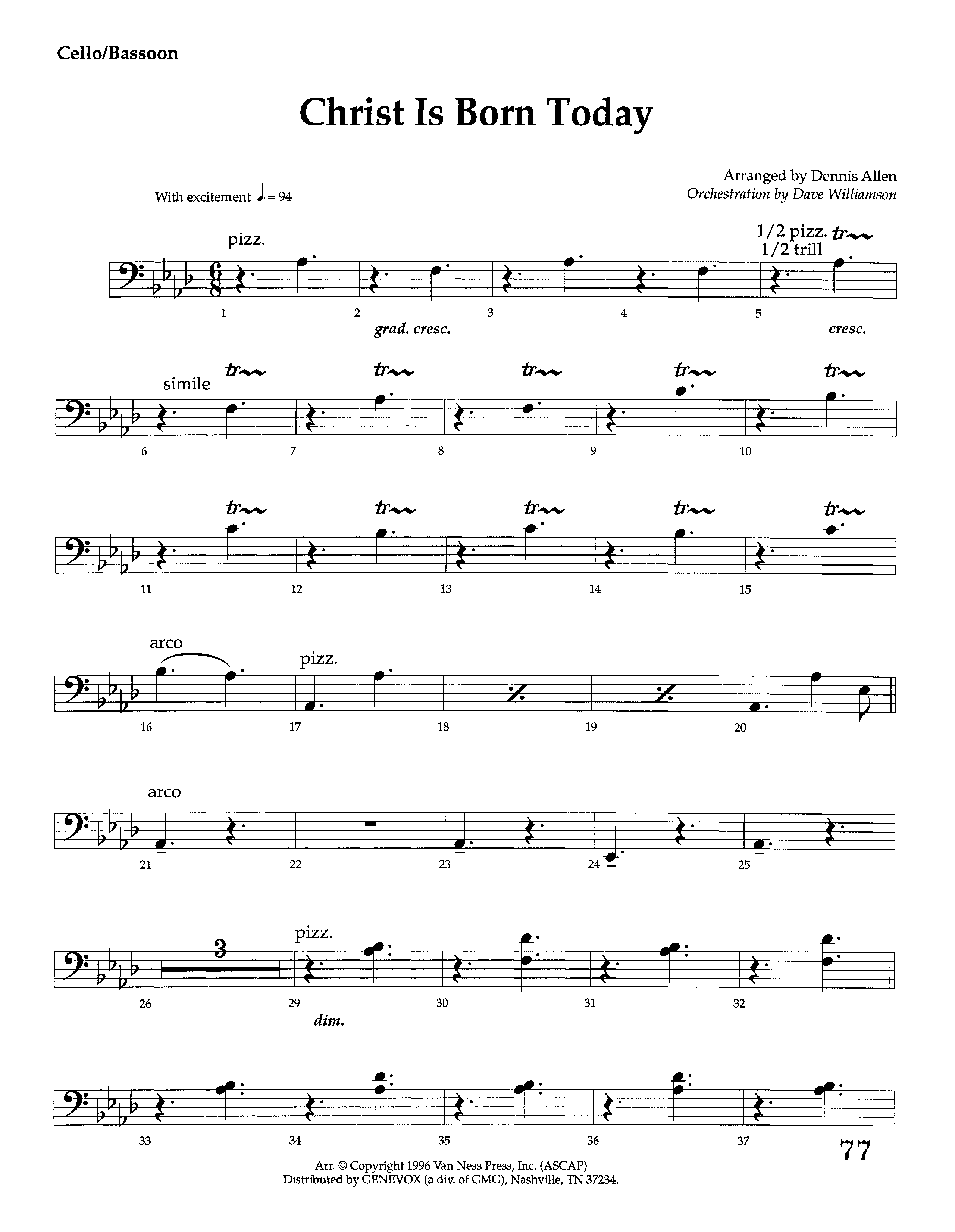 Christ Is Born Today (Instrumental) Cello (Lifeway Worship / Arr. Dennis Allen / Orch. Dave Williamson)