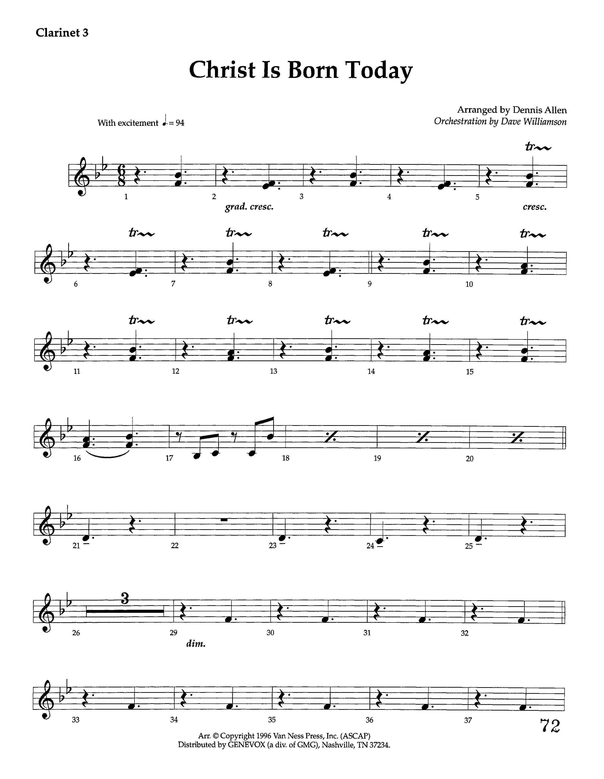 Christ Is Born Today (Instrumental) Clarinet 3 (Lifeway Worship / Arr. Dennis Allen / Orch. Dave Williamson)