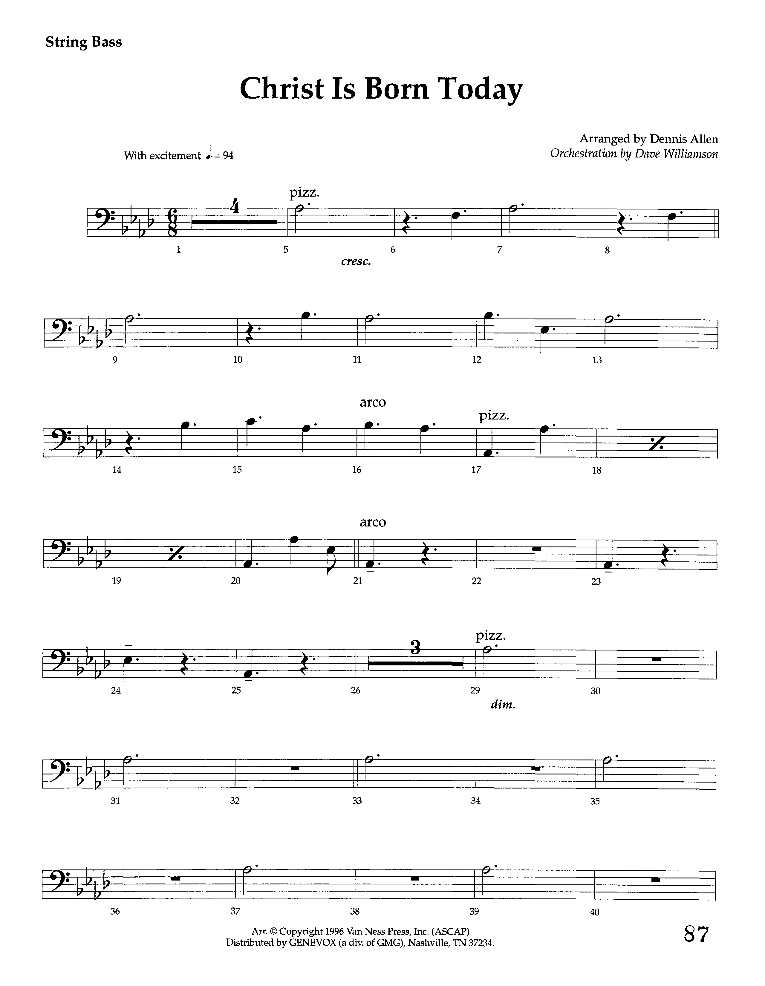 Christ Is Born Today (Instrumental) Double Bass (Lifeway Worship / Arr. Dennis Allen / Orch. Dave Williamson)