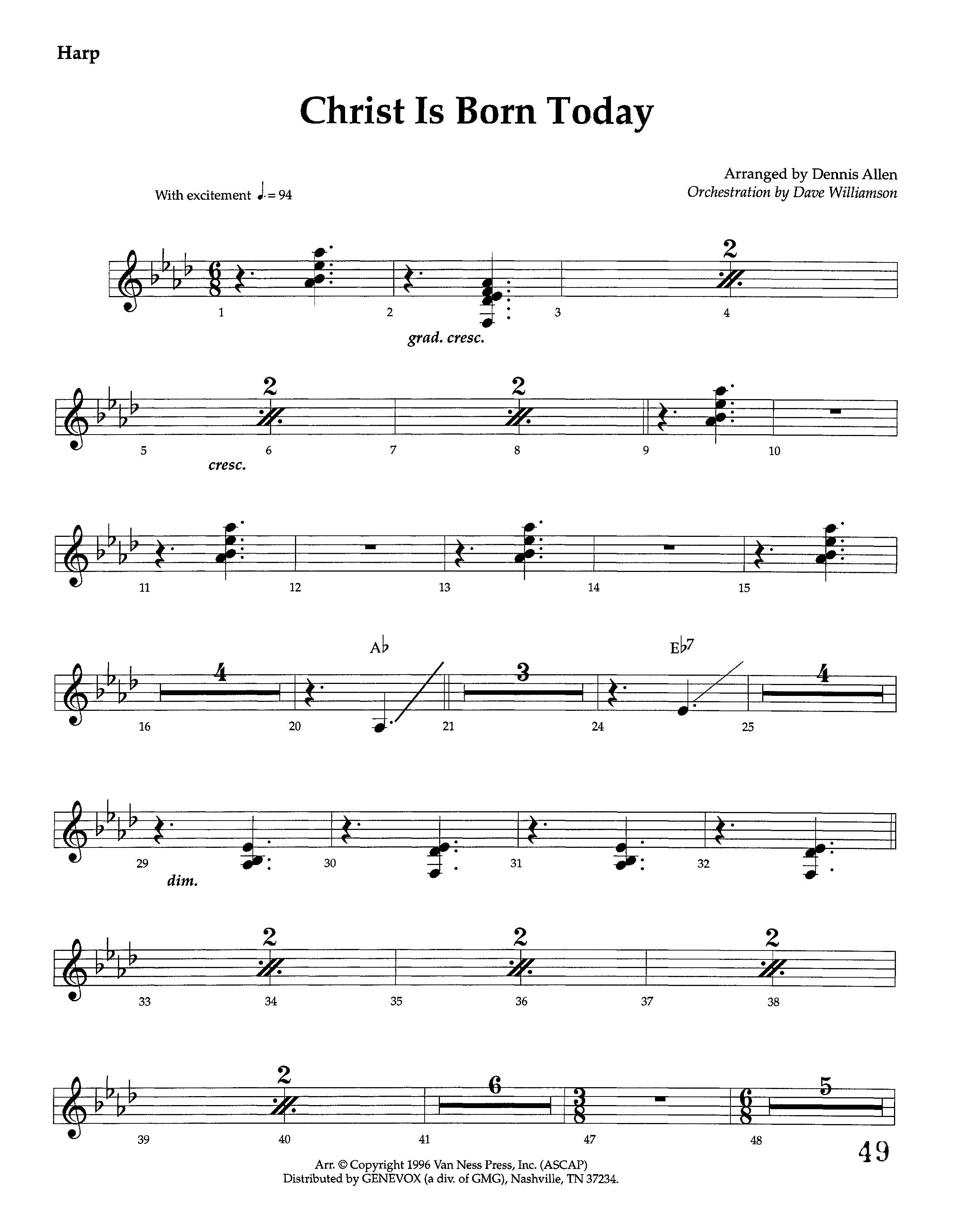 Christ Is Born Today (Instrumental) Harp (Lifeway Worship / Arr. Dennis Allen / Orch. Dave Williamson)