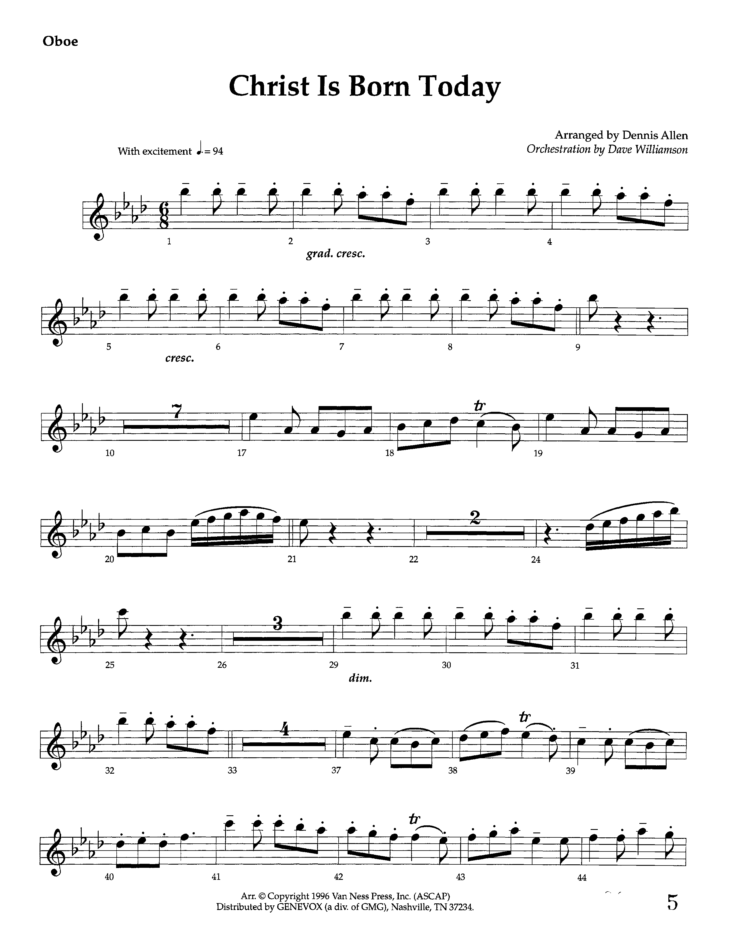 Christ Is Born Today (Instrumental) Oboe (Lifeway Worship / Arr. Dennis Allen / Orch. Dave Williamson)