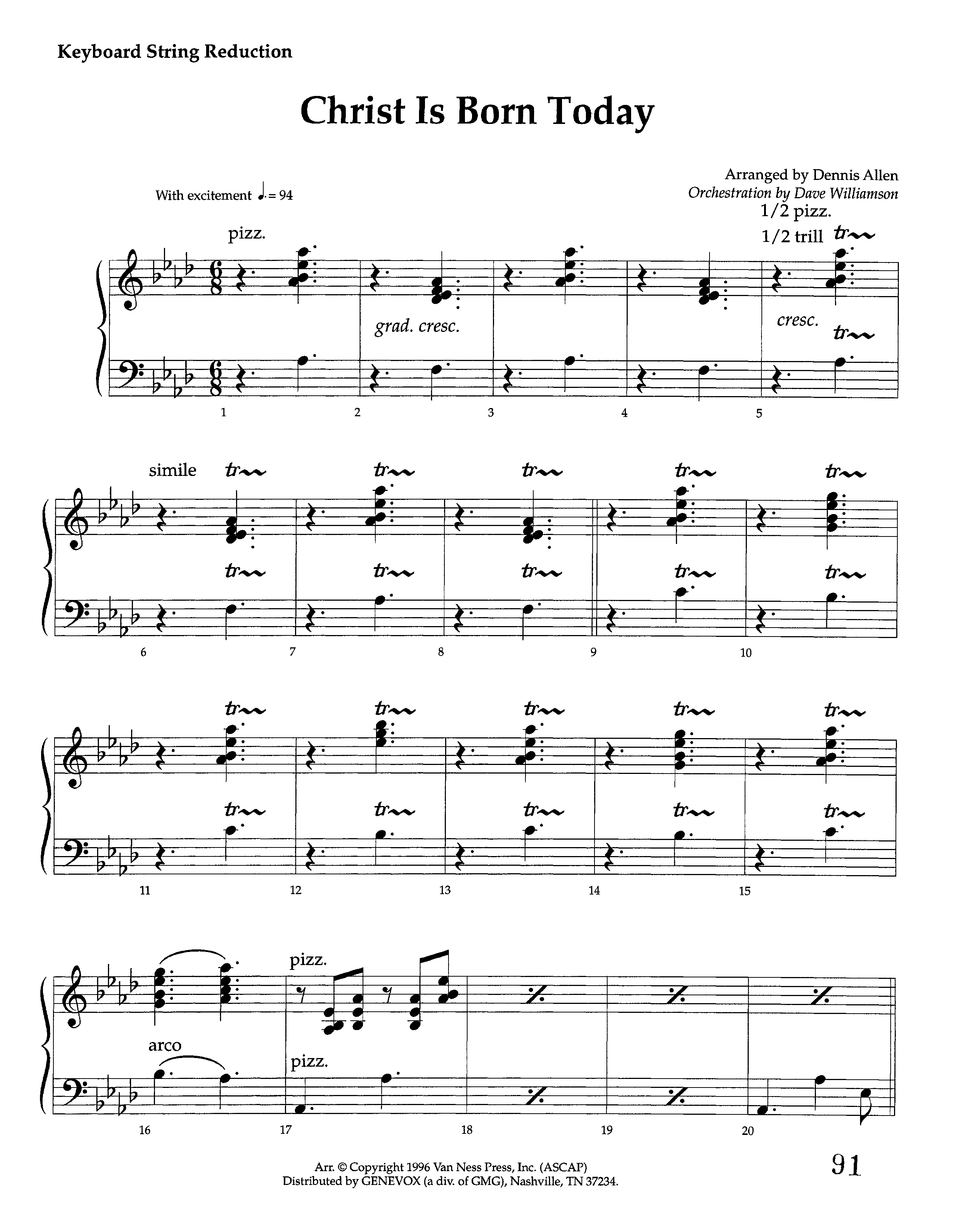 Christ Is Born Today (Instrumental) String Reduction (Lifeway Worship / Arr. Dennis Allen / Orch. Dave Williamson)