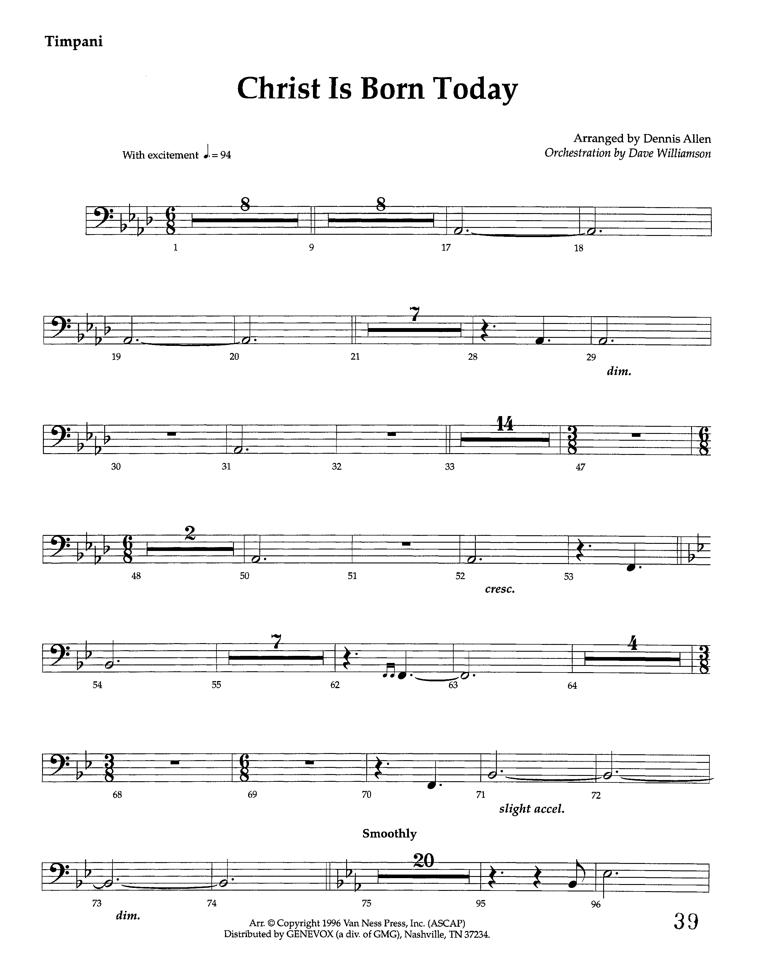 Christ Is Born Today (Instrumental) Timpani (Lifeway Worship / Arr. Dennis Allen / Orch. Dave Williamson)