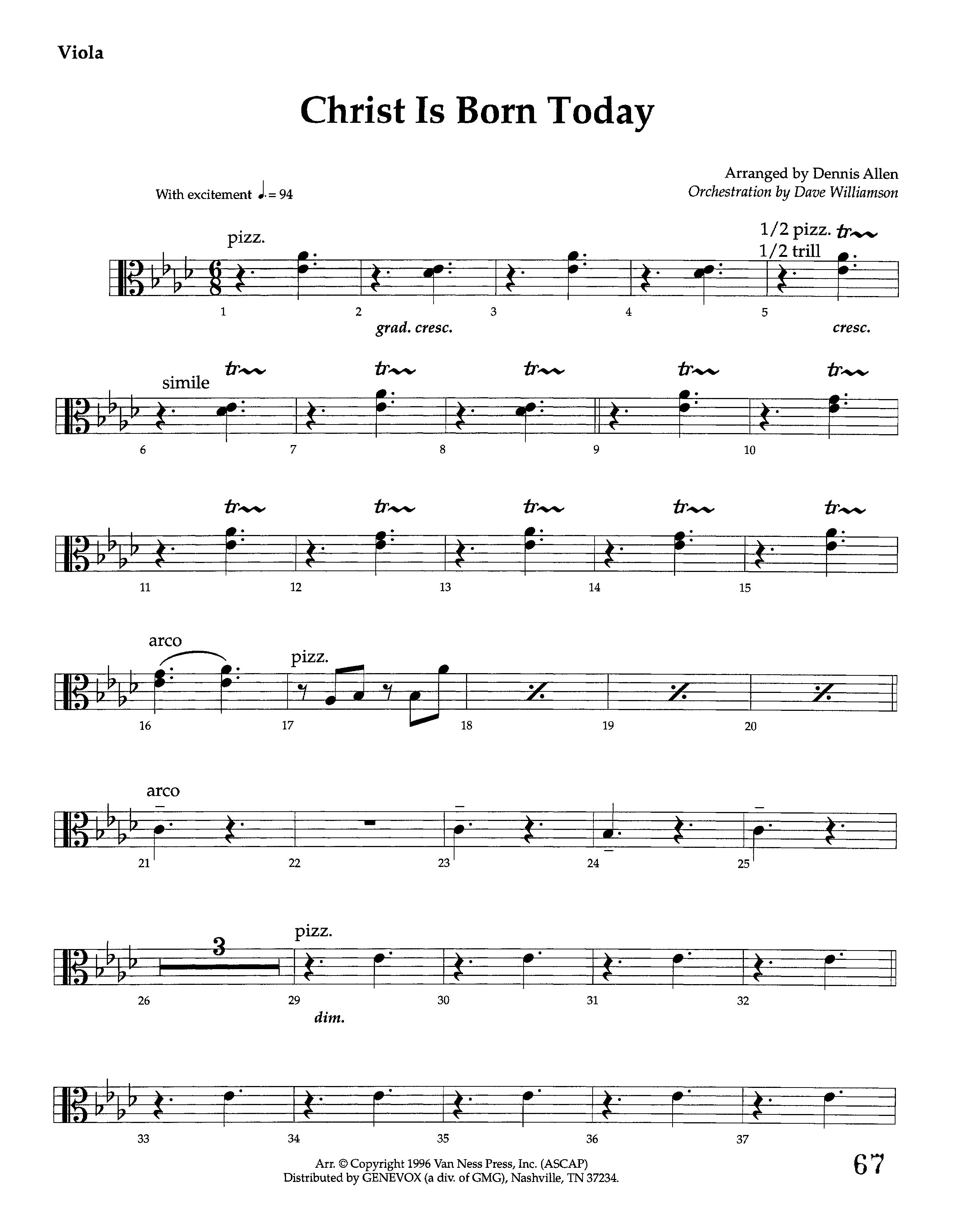 Christ Is Born Today (Instrumental) Viola (Lifeway Worship / Arr. Dennis Allen / Orch. Dave Williamson)