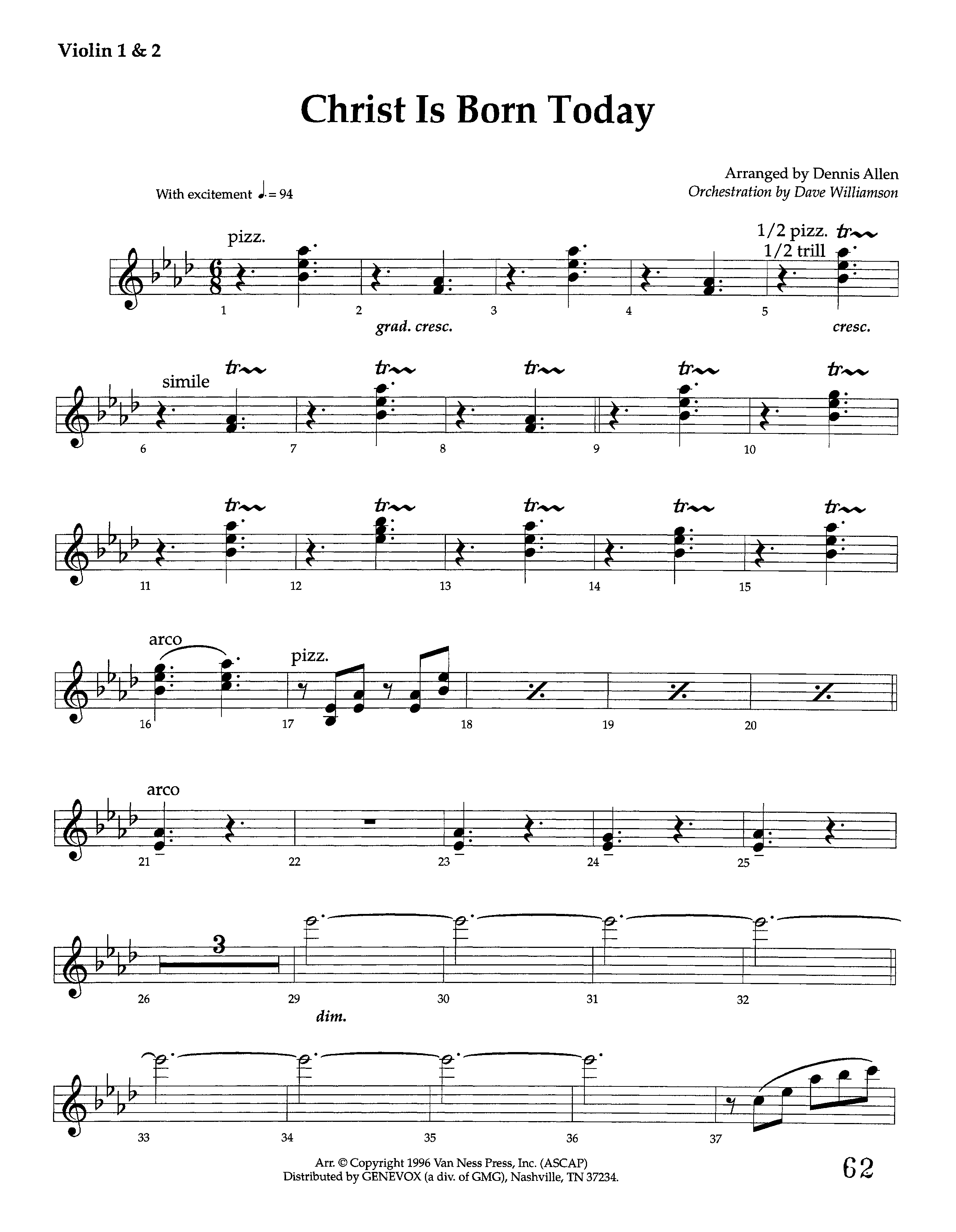 Christ Is Born Today (Instrumental) Violin 1/2 (Lifeway Worship / Arr. Dennis Allen / Orch. Dave Williamson)