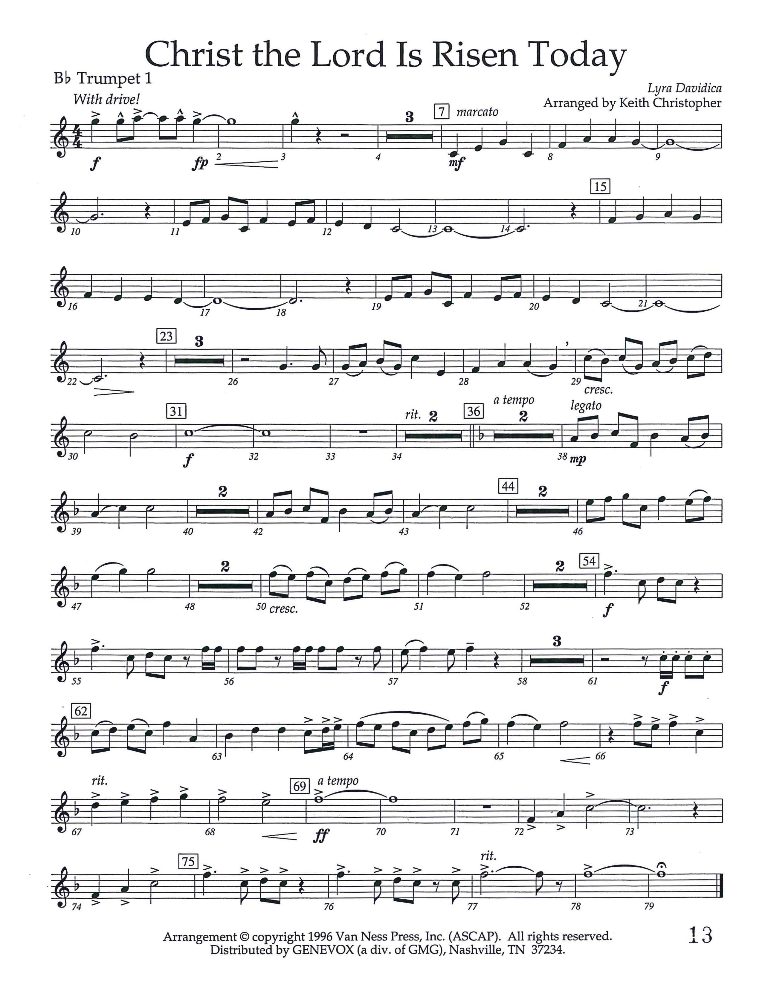 Christ The Lord Is Risen Today (Instrumental) Trumpet 1 (Lifeway Worship / Arr. Keith Christopher)