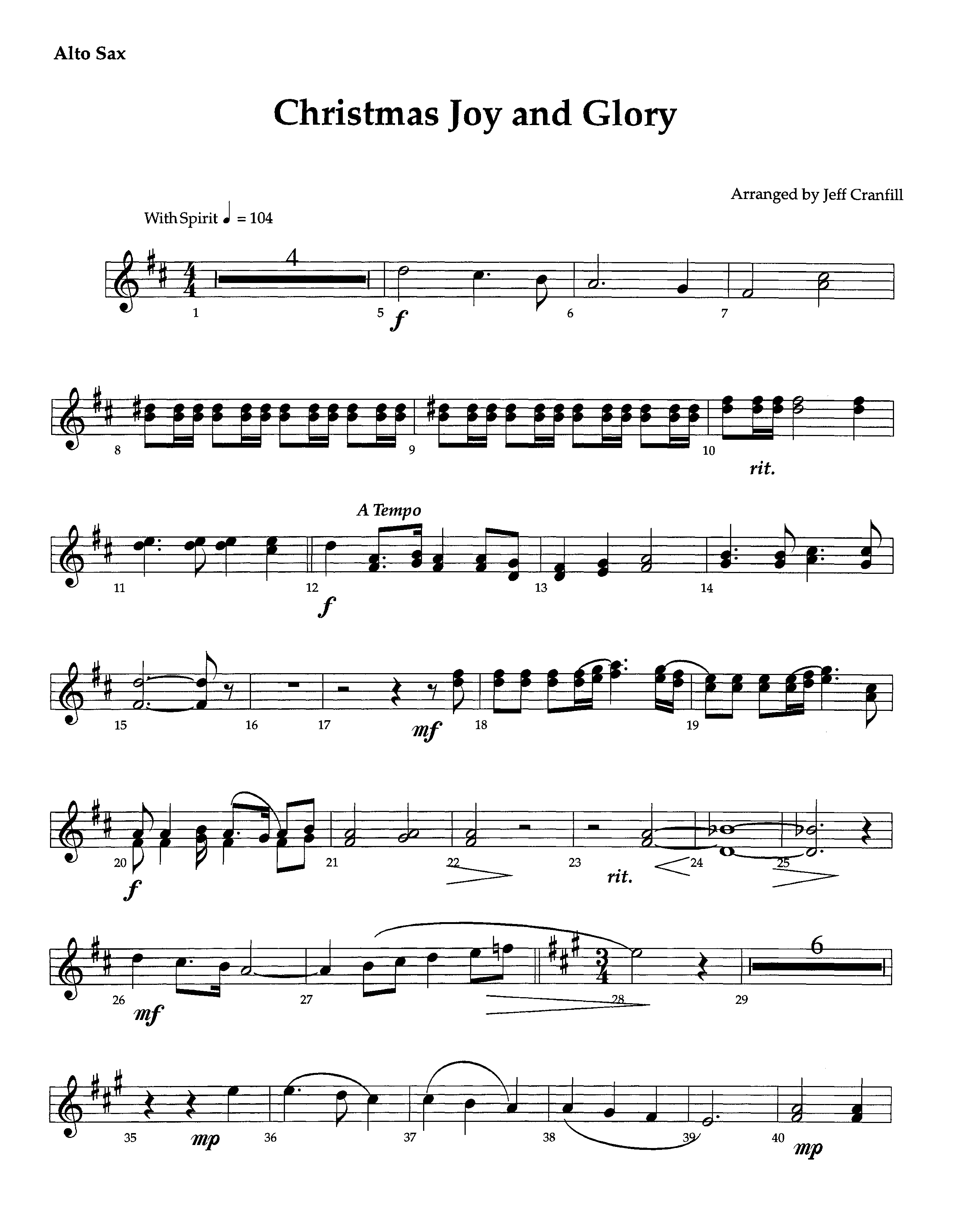 Christmas Joy And Glory (Instrumental) Alto Sax (Lifeway Worship / Arr. Jeff Cranfill)