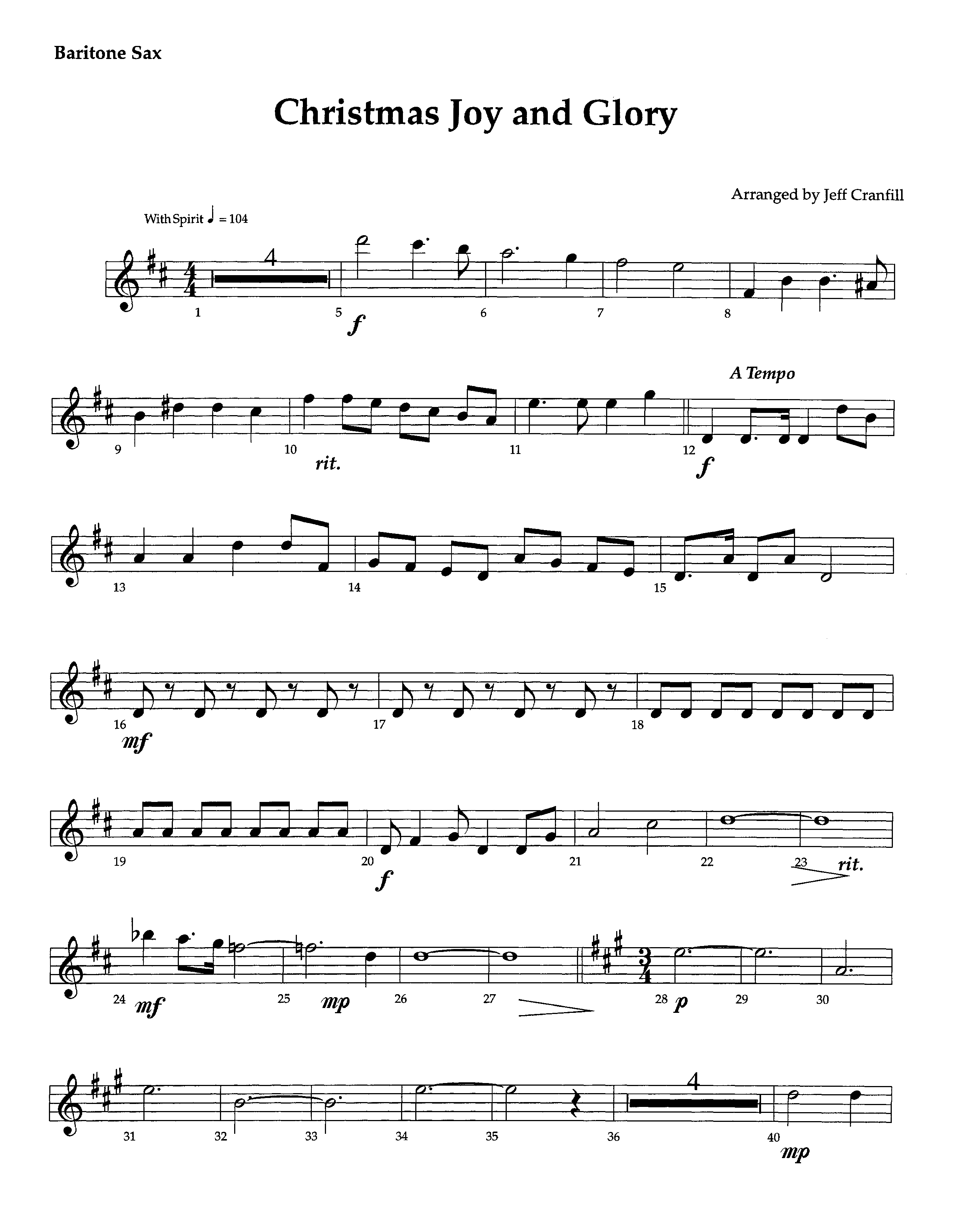 Christmas Joy And Glory (Instrumental) Bari Sax (Lifeway Worship / Arr. Jeff Cranfill)