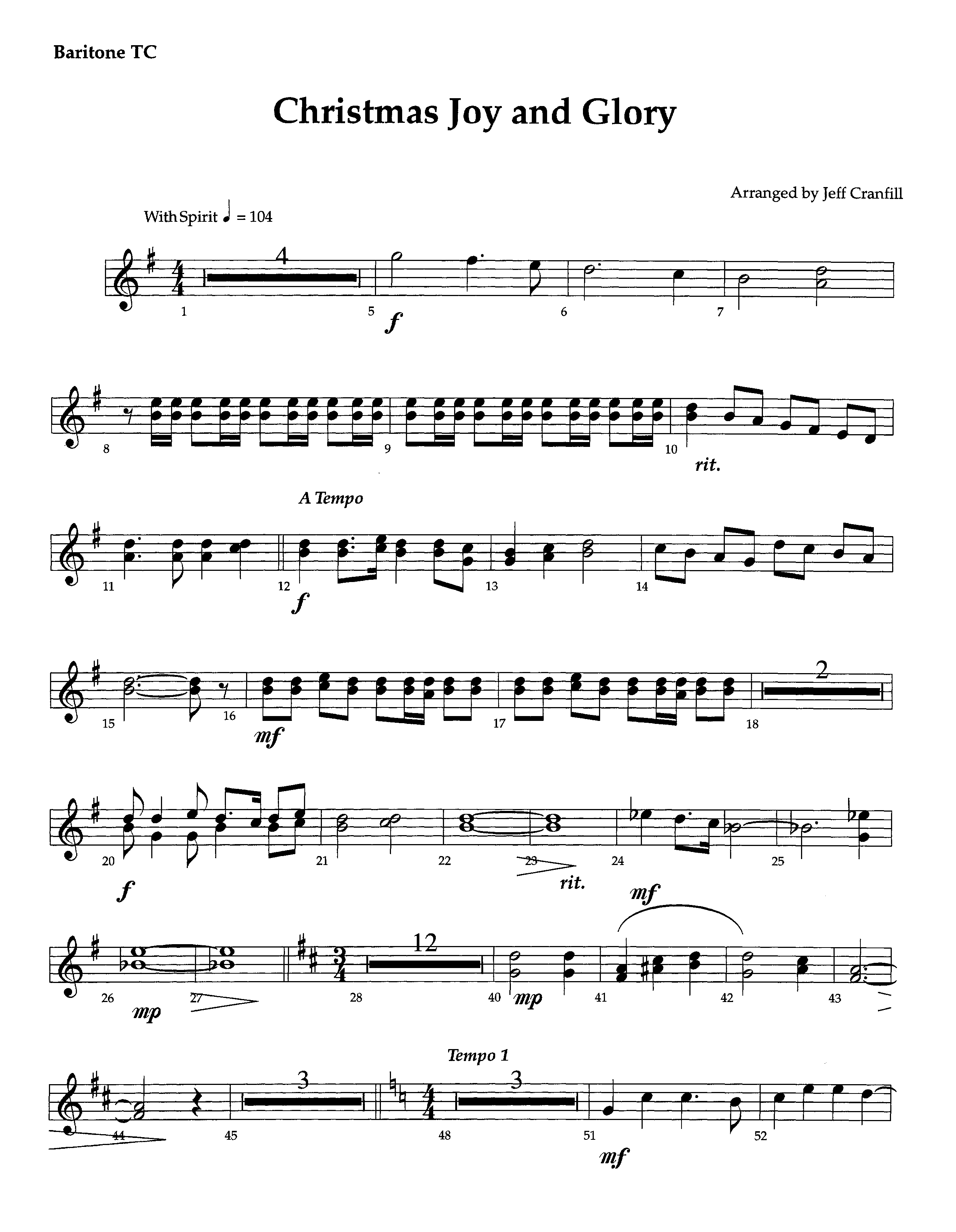 Christmas Joy And Glory (Instrumental) Baritone TC (Lifeway Worship / Arr. Jeff Cranfill)