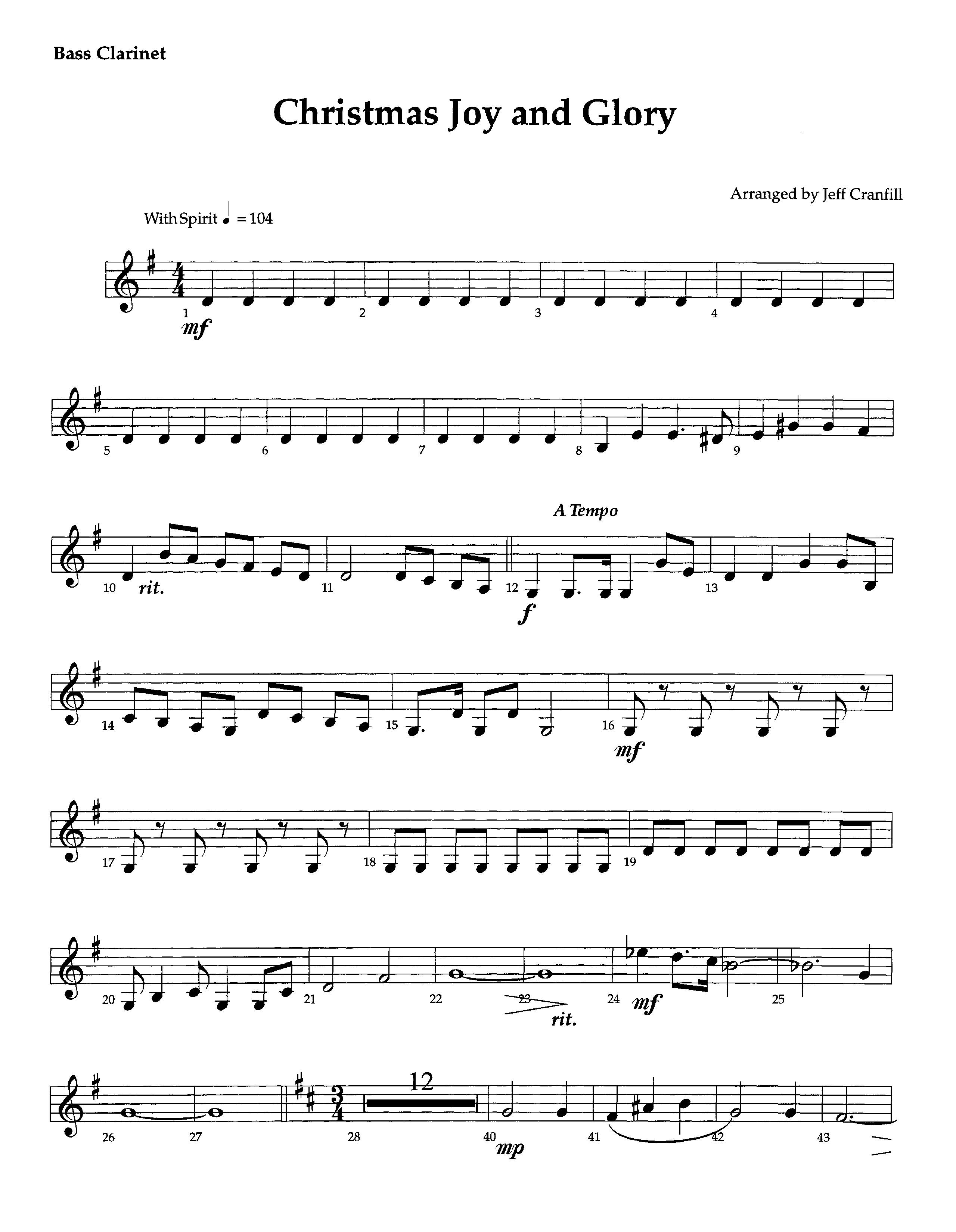 Christmas Joy And Glory (Instrumental) Bass Clarinet (Lifeway Worship / Arr. Jeff Cranfill)