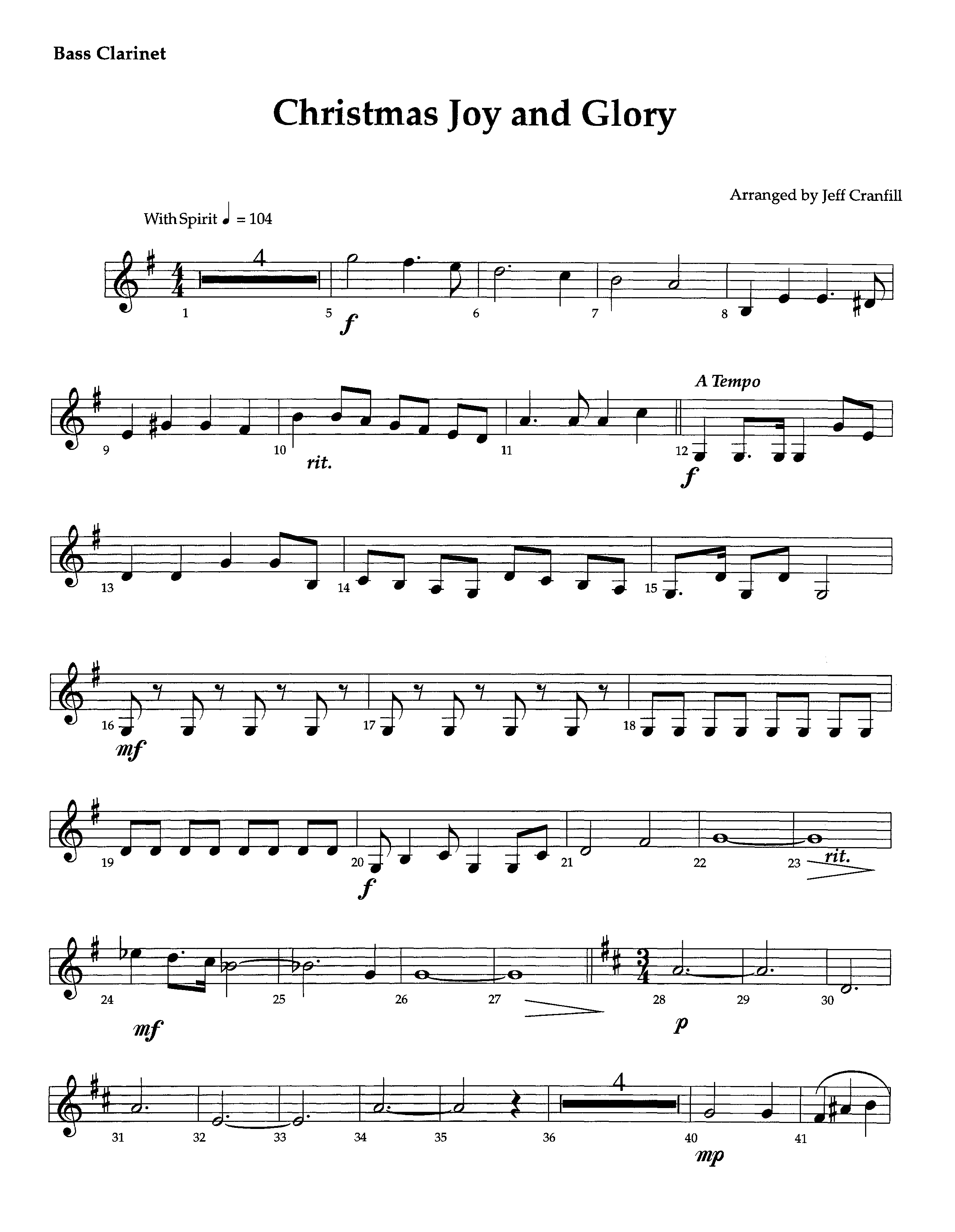 Christmas Joy And Glory (Instrumental) Bass Clarinet (Lifeway Worship / Arr. Jeff Cranfill)