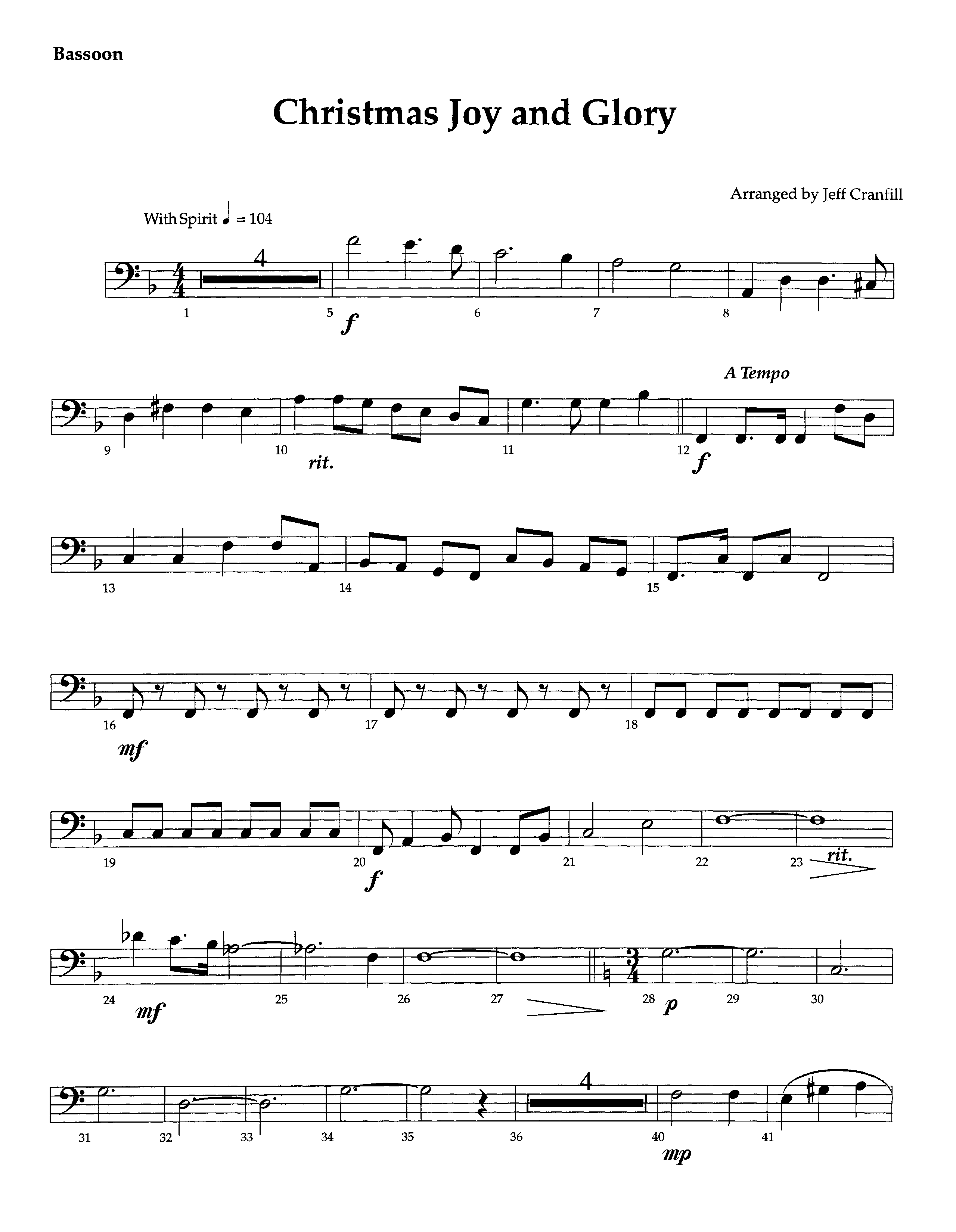 Christmas Joy And Glory (Instrumental) Bassoon (Lifeway Worship / Arr. Jeff Cranfill)