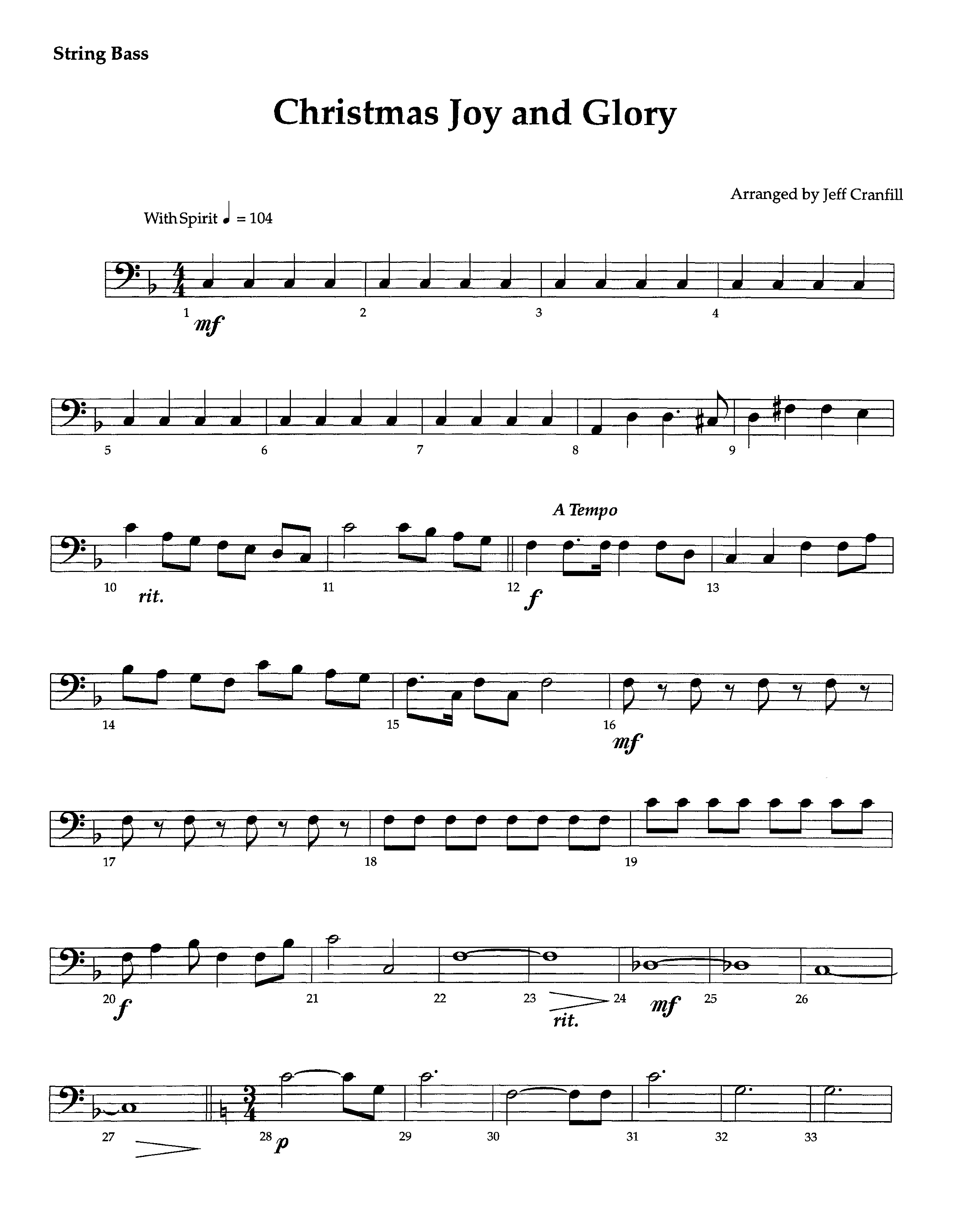 Christmas Joy And Glory (Instrumental) Double Bass (Lifeway Worship / Arr. Jeff Cranfill)