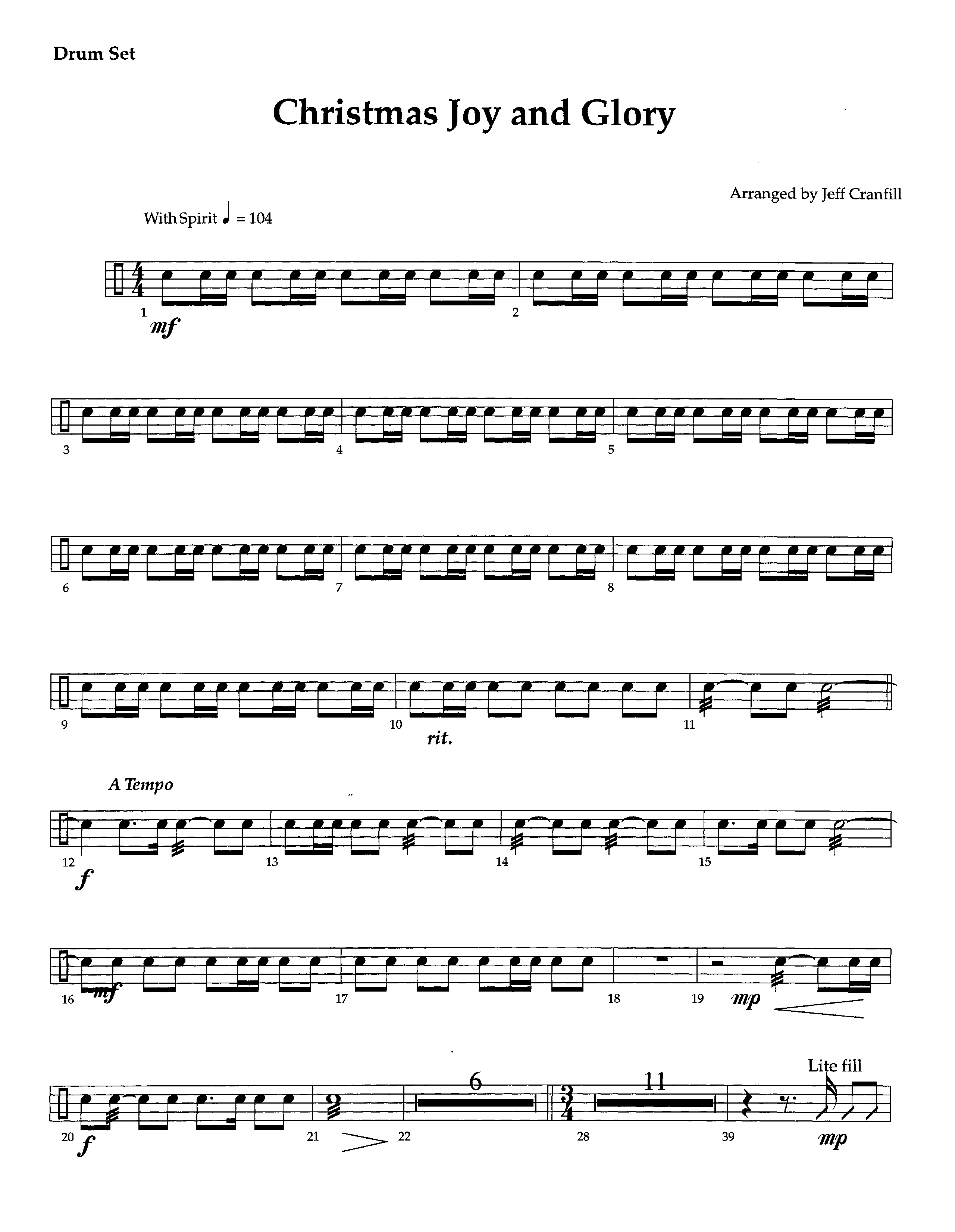 Christmas Joy And Glory (Instrumental) Drum Set (Lifeway Worship / Arr. Jeff Cranfill)