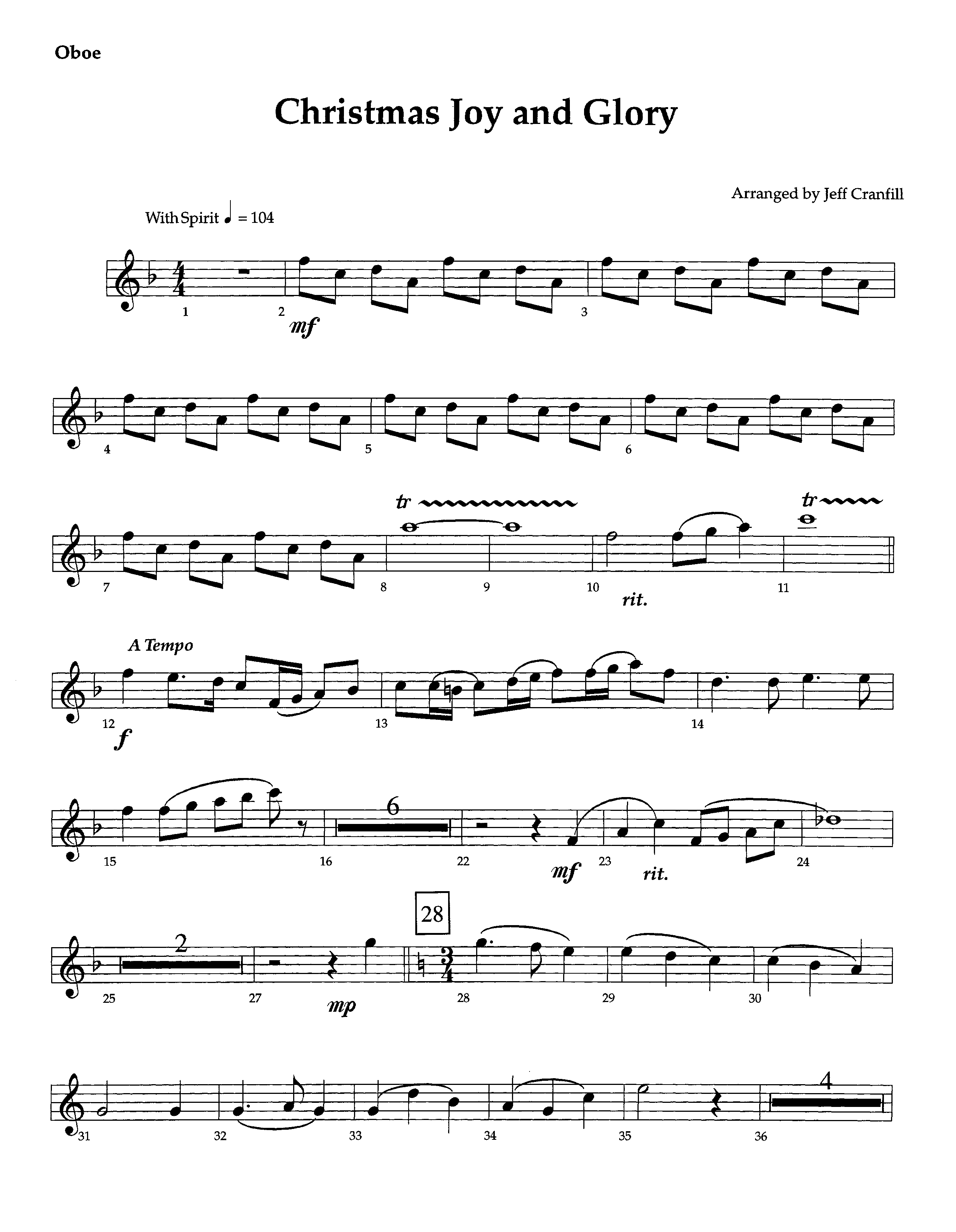 Christmas Joy And Glory (Instrumental) Oboe (Lifeway Worship / Arr. Jeff Cranfill)