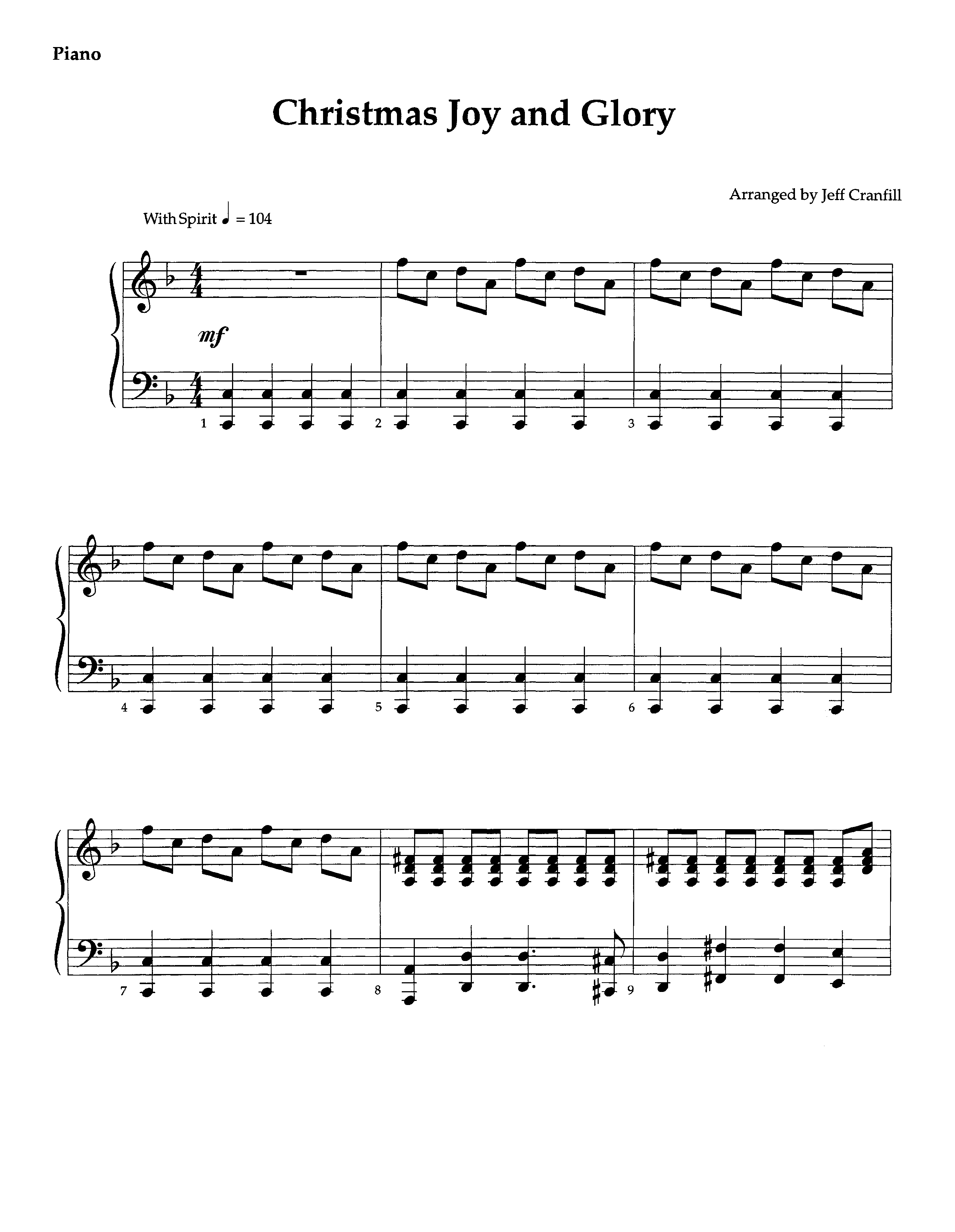Christmas Joy And Glory (Instrumental) Piano Sheet (Lifeway Worship / Arr. Jeff Cranfill)